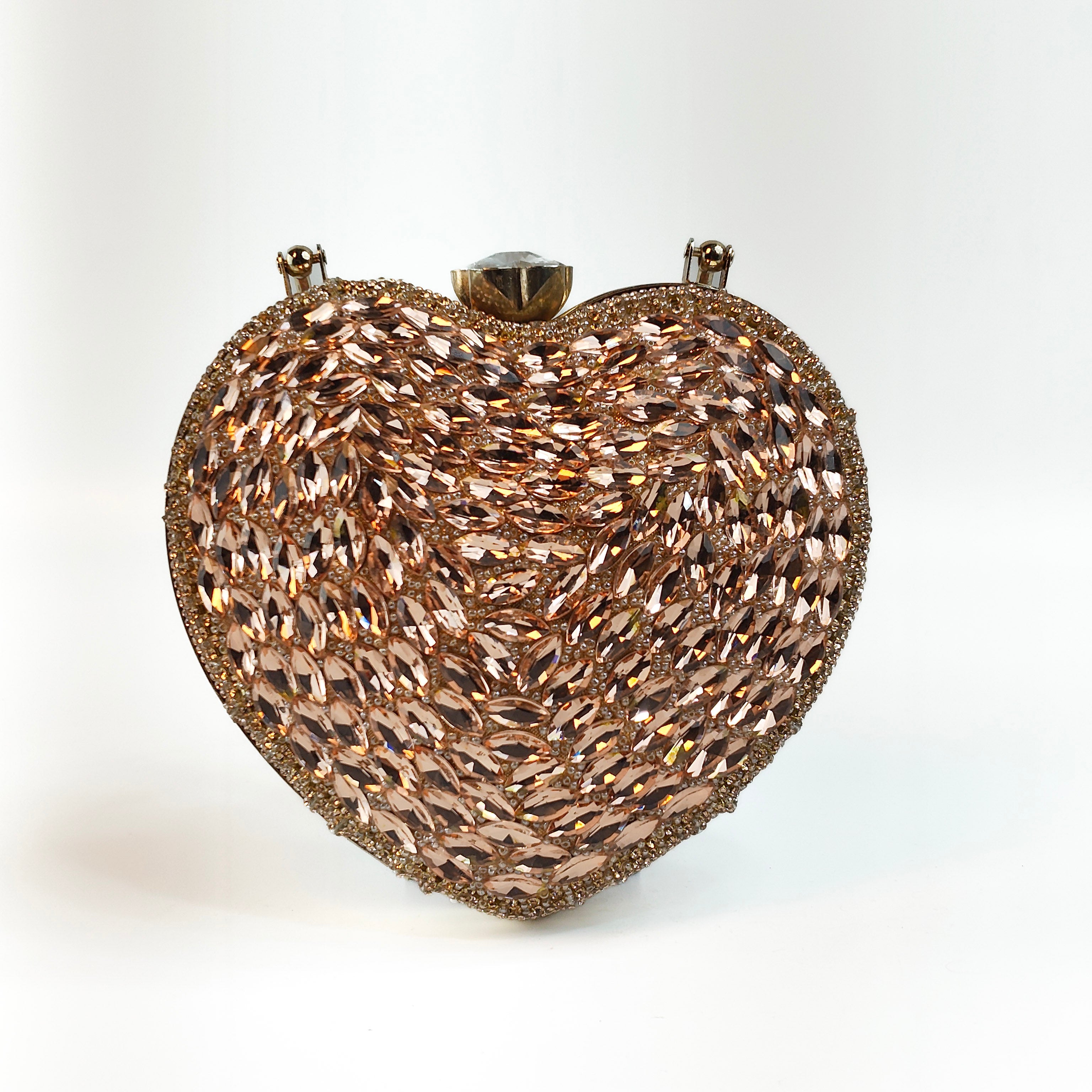 Rose Gold Crystal Heart Clutch
