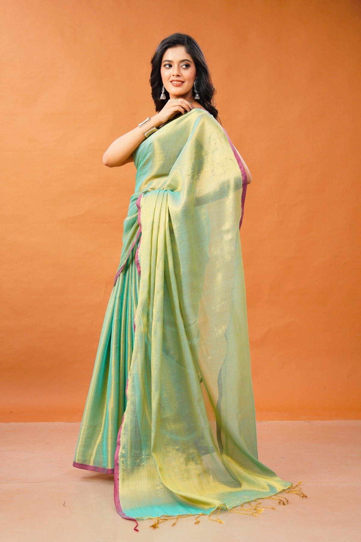 Pista Noor Tissue Cotton Saree