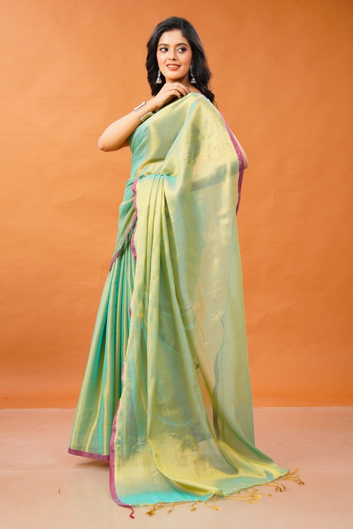 Pista Noor Tissue Cotton Saree