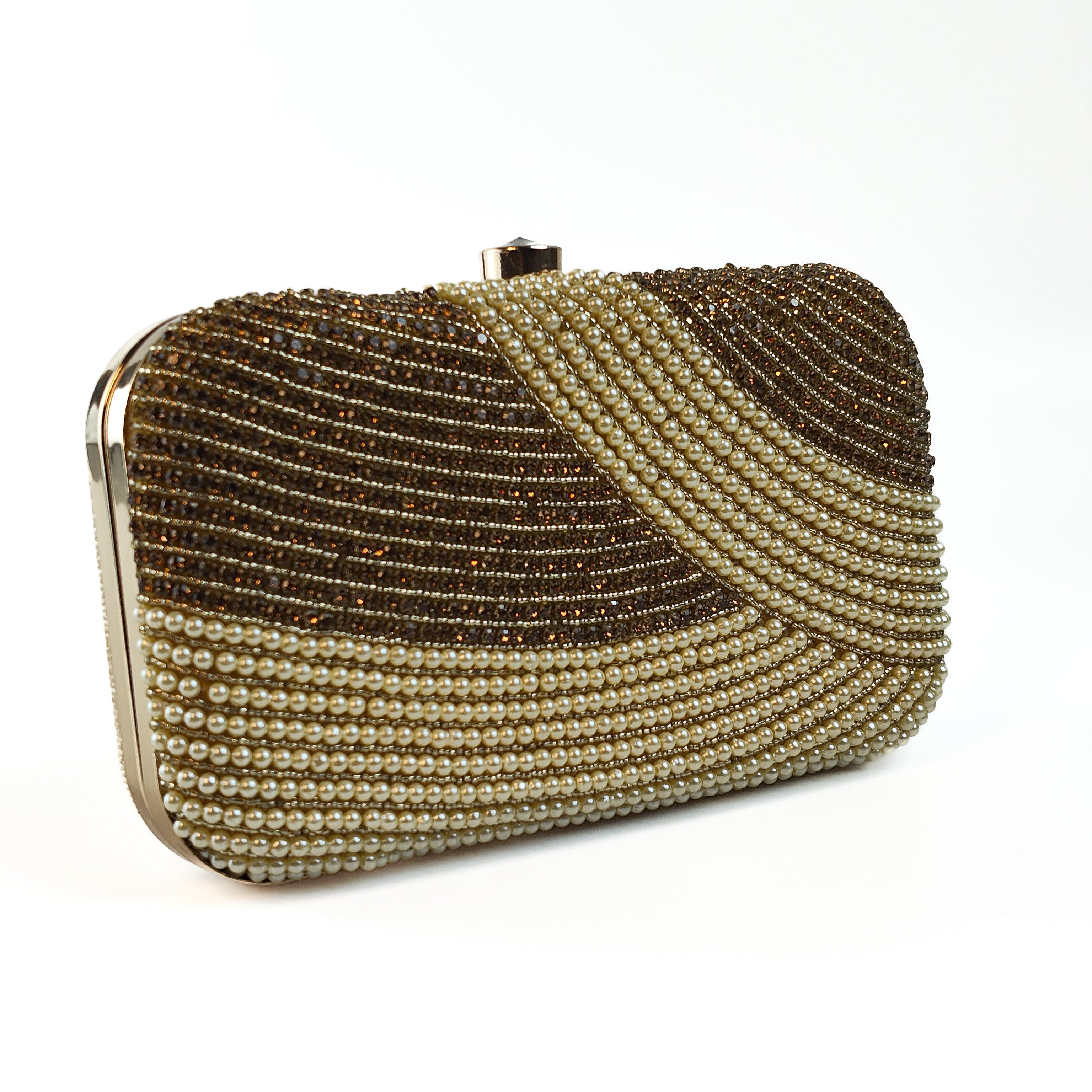 Pearl Wave Embellished Hard Clutch