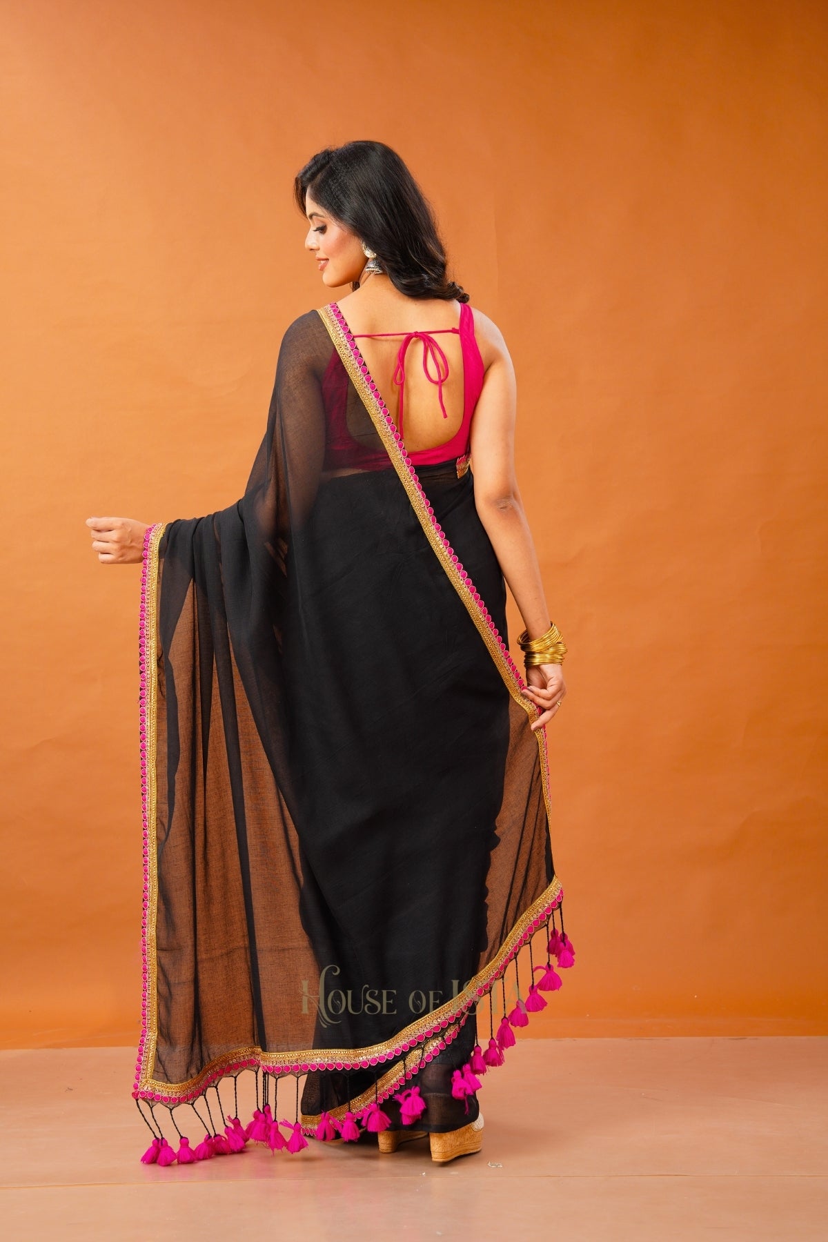 Gulnaar Black Mulmul Saree