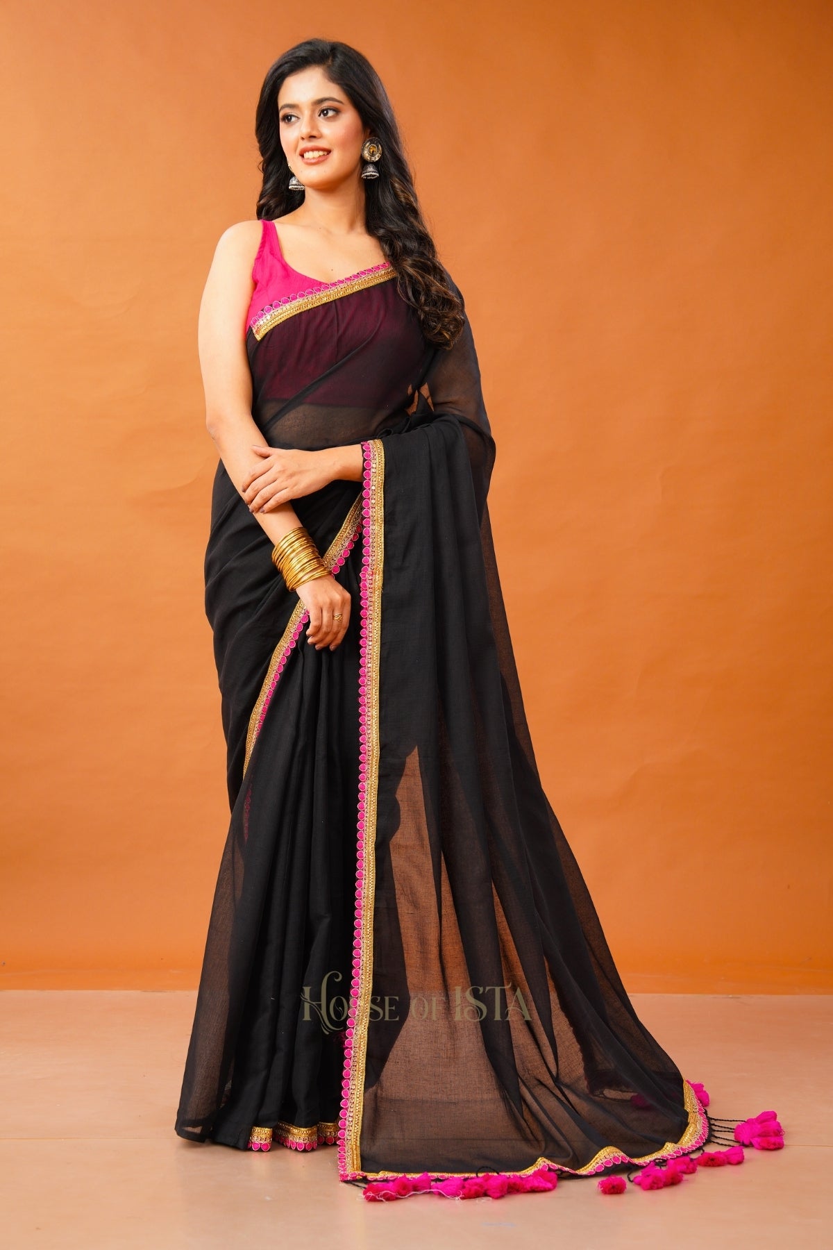 Gulnaar Black Mulmul Saree
