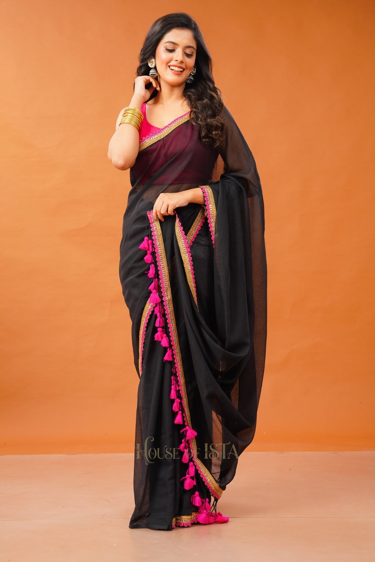 Gulnaar Black Mulmul Saree