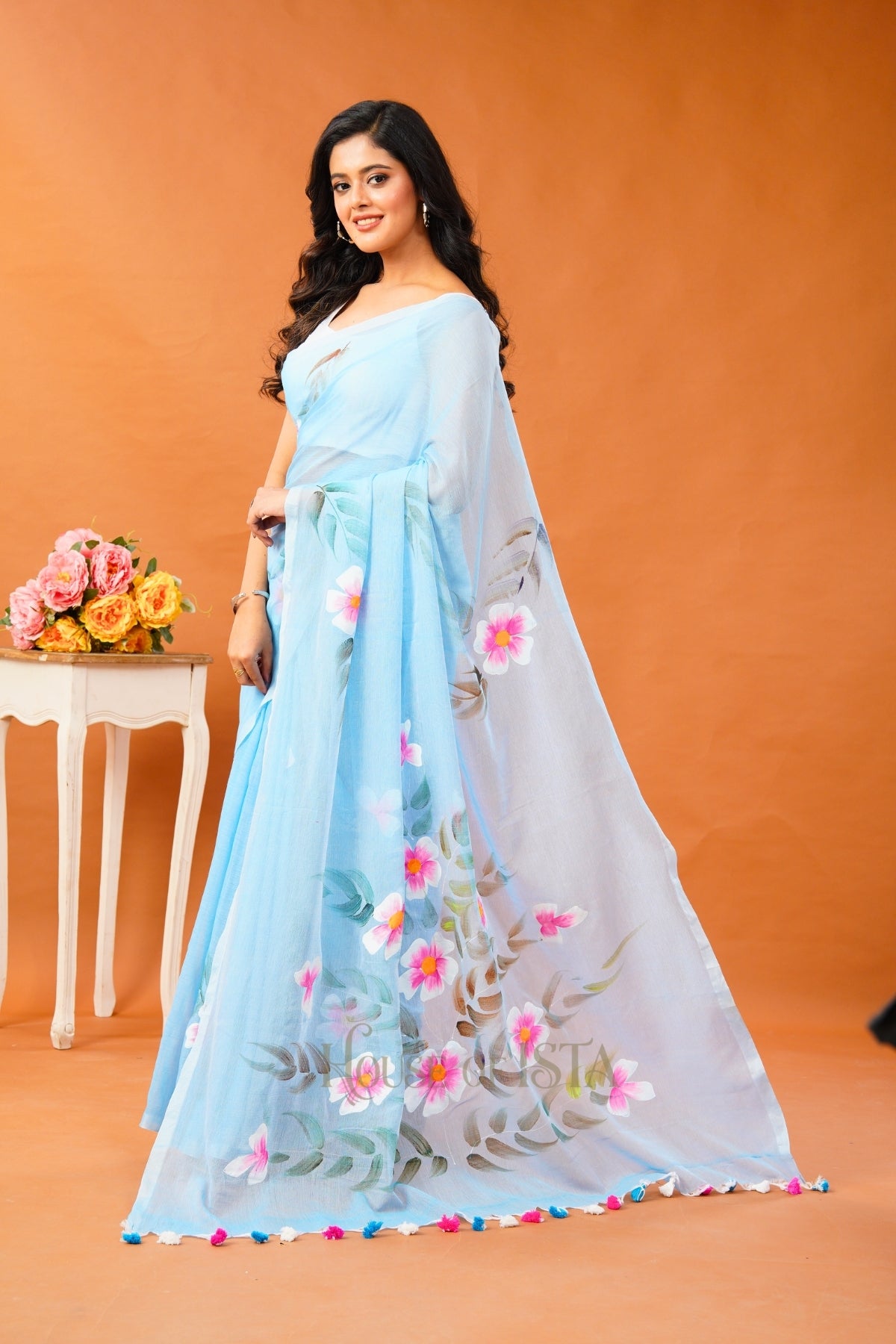 Aasmani Mood Mulmul Saree