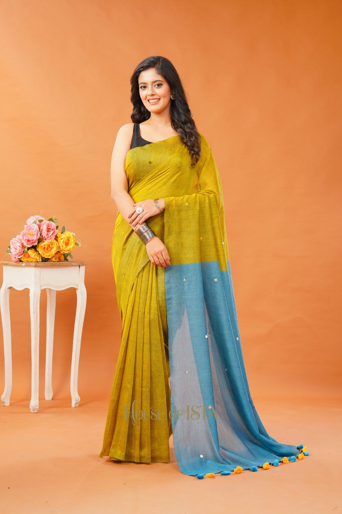 Mustard Sky Cotton Saree