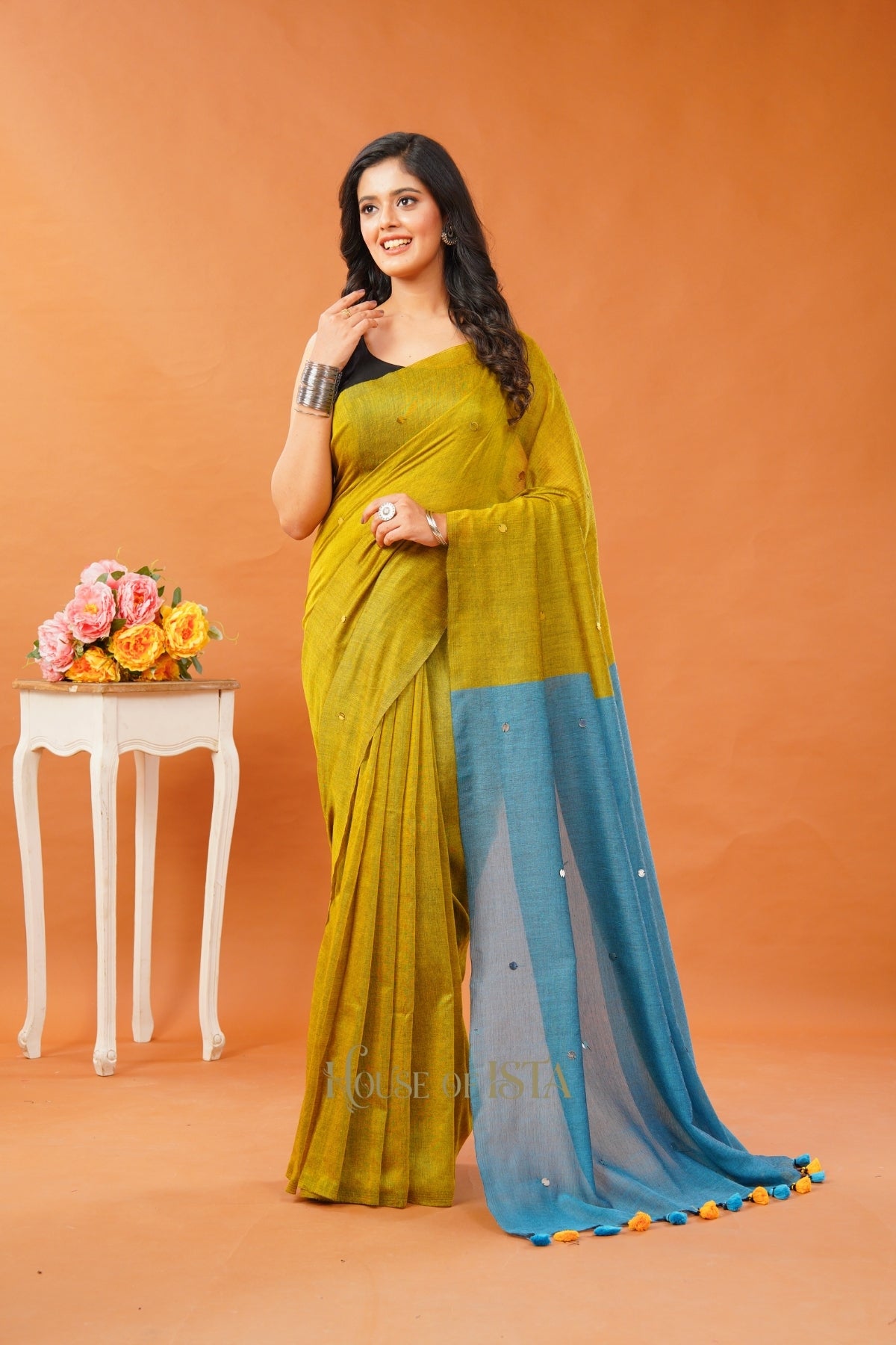 Mustard Sky Cotton Saree