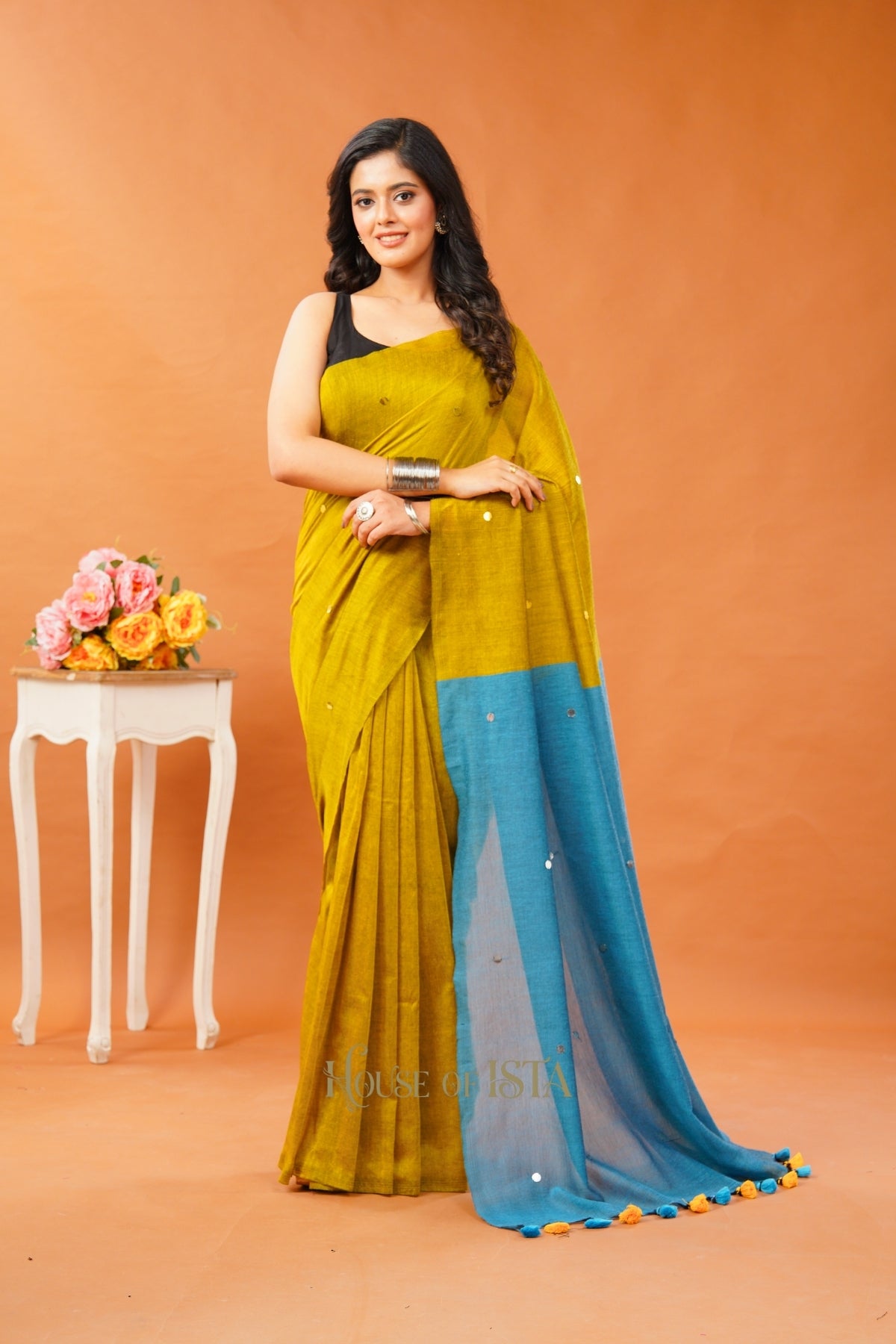 Mustard Sky Cotton Saree