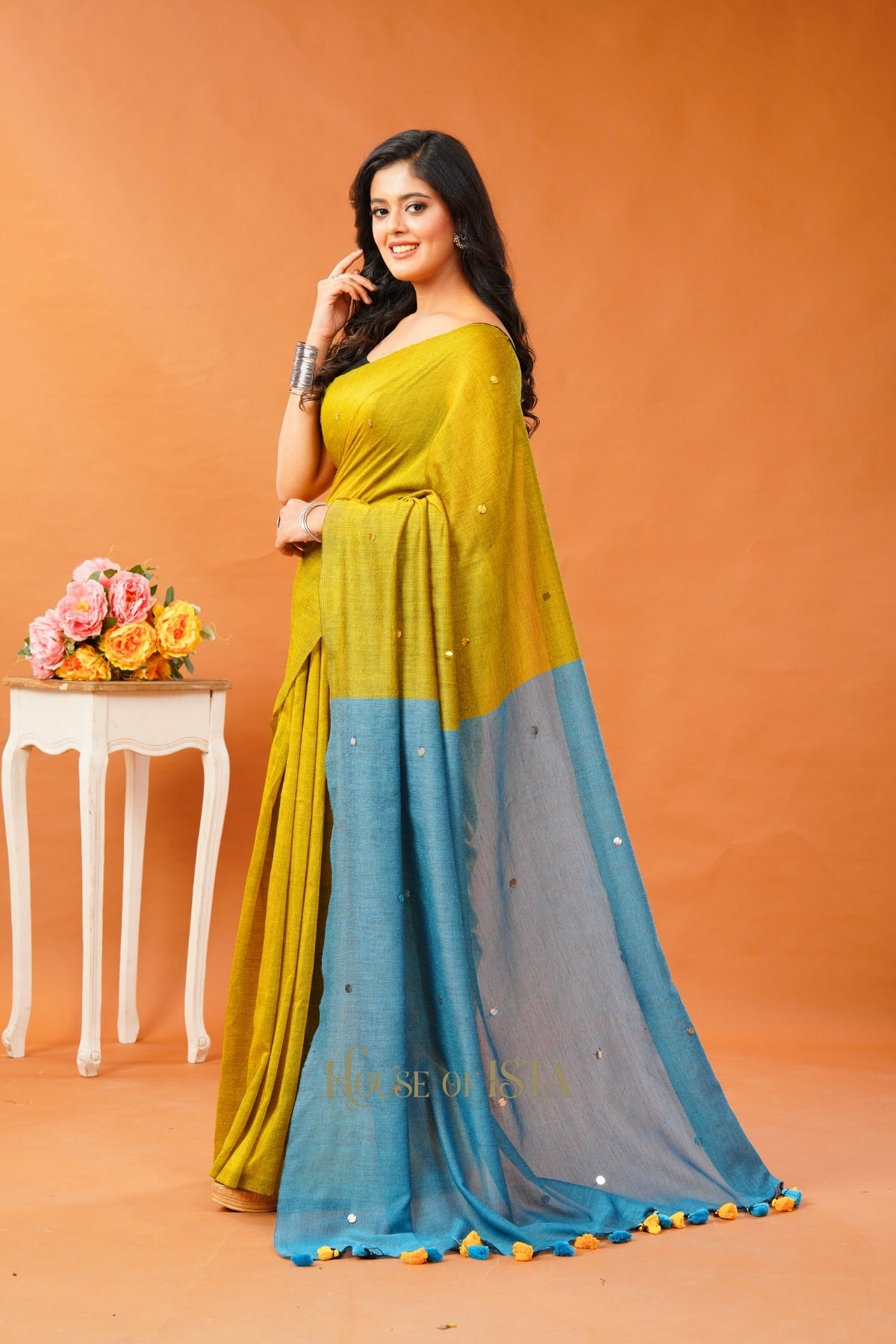 Mustard Sky Cotton Saree