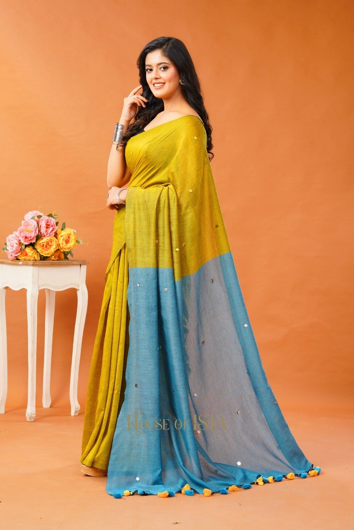 Mustard Sky Cotton Saree