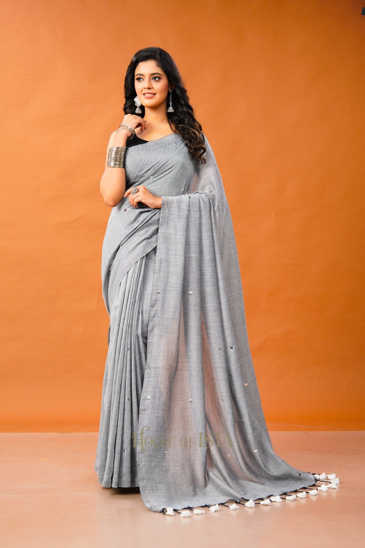 Rimjim Grey Cotton Saree