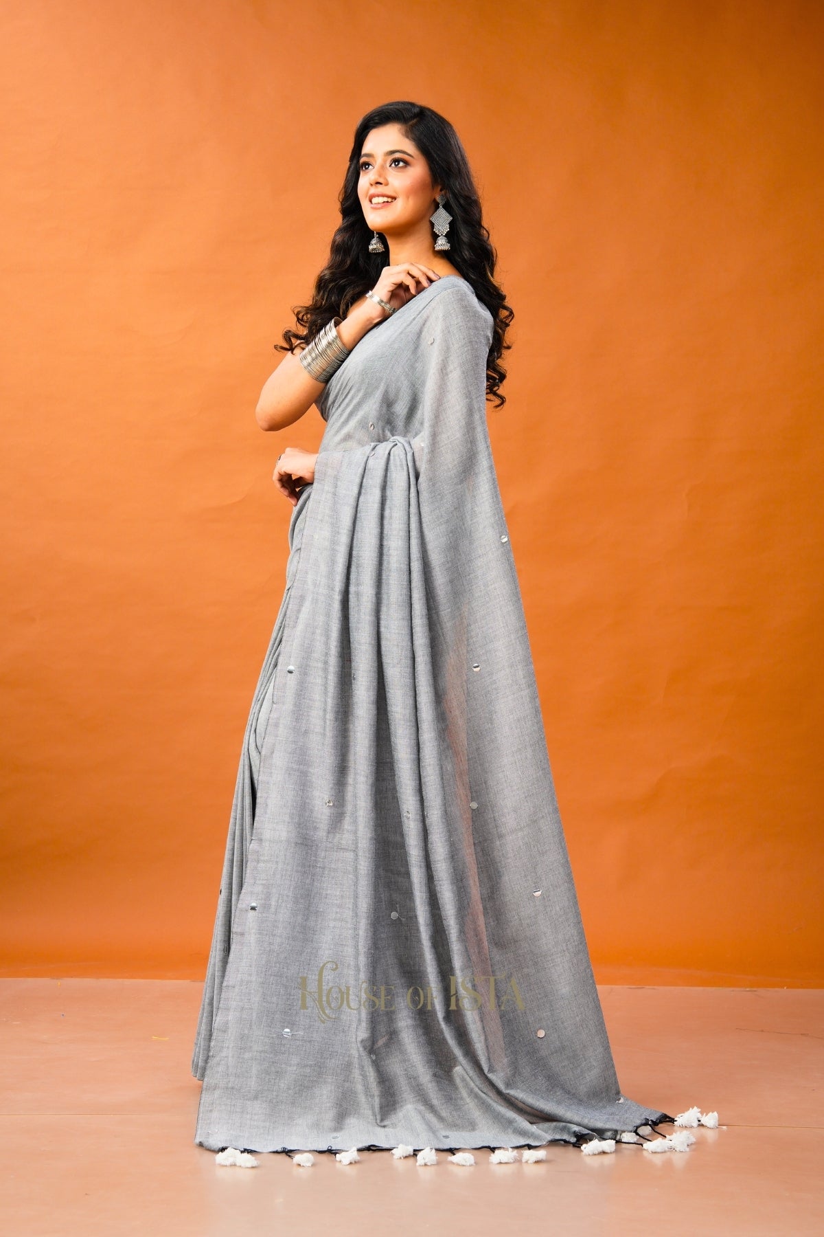 Rimjim Grey Cotton Saree