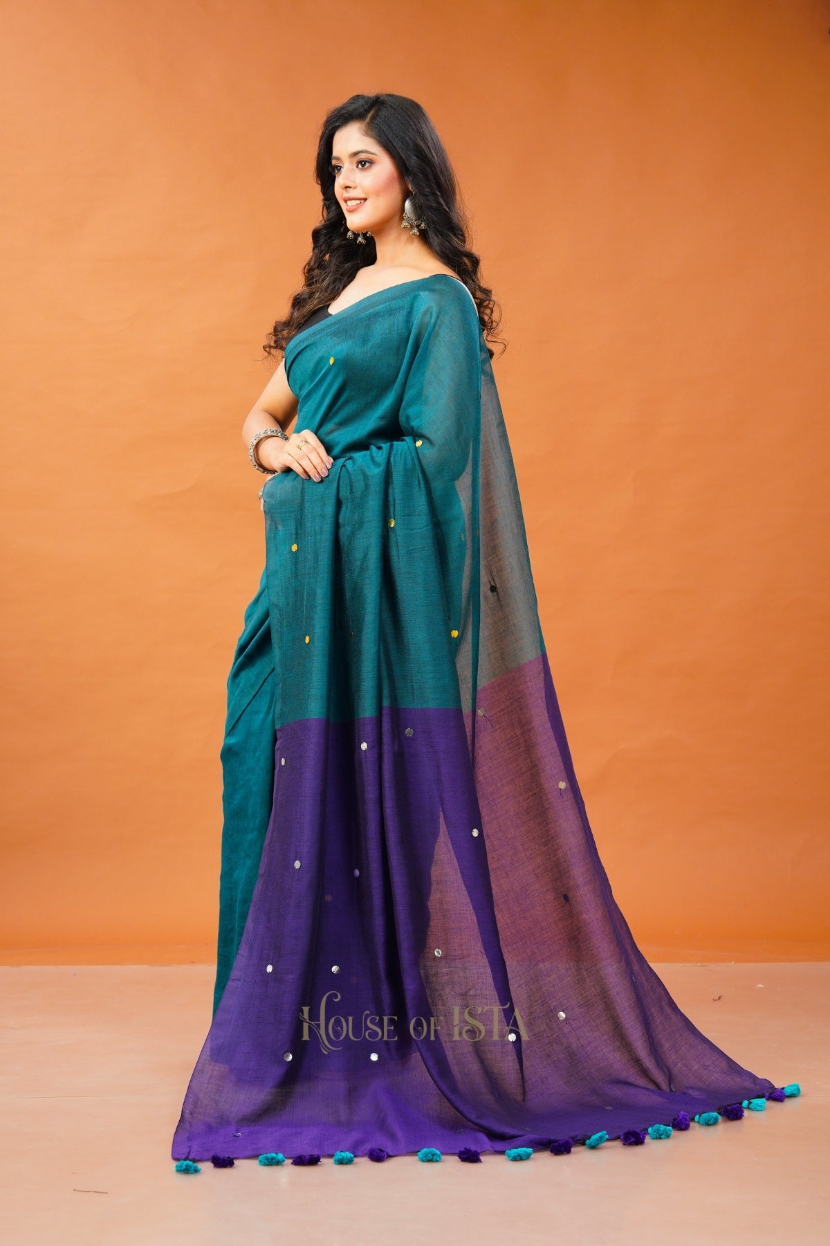 Teal Twinkle Cotton Saree