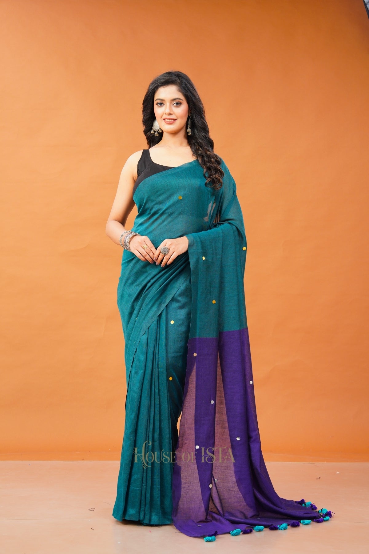 Teal Twinkle Cotton Saree
