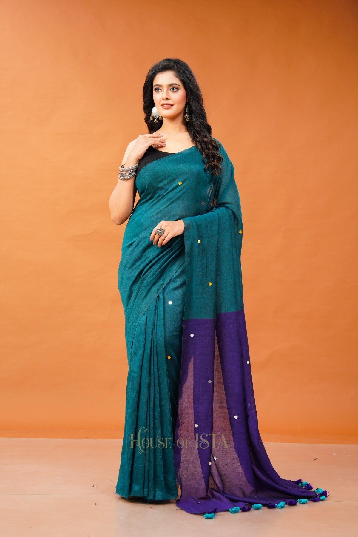 Teal Twinkle Cotton Saree