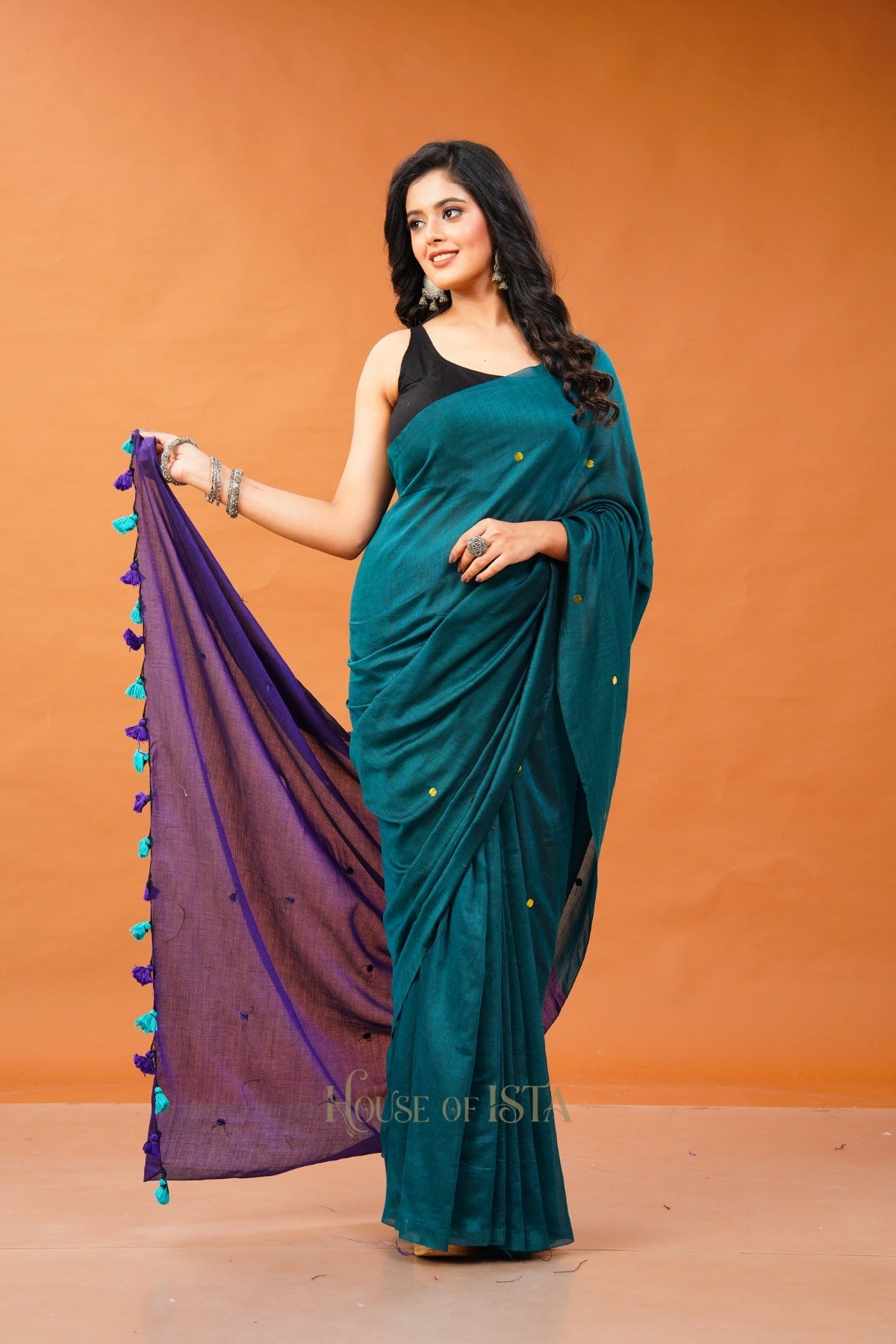 Teal Twinkle Cotton Saree