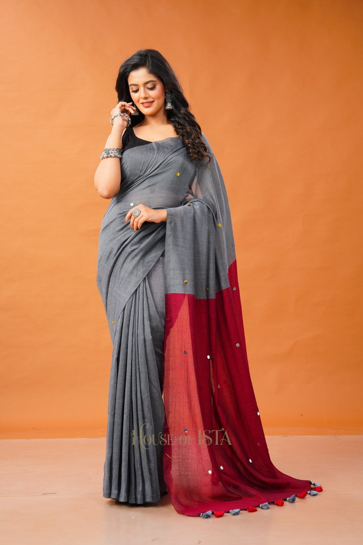 Grey Glimmer Cotton Saree