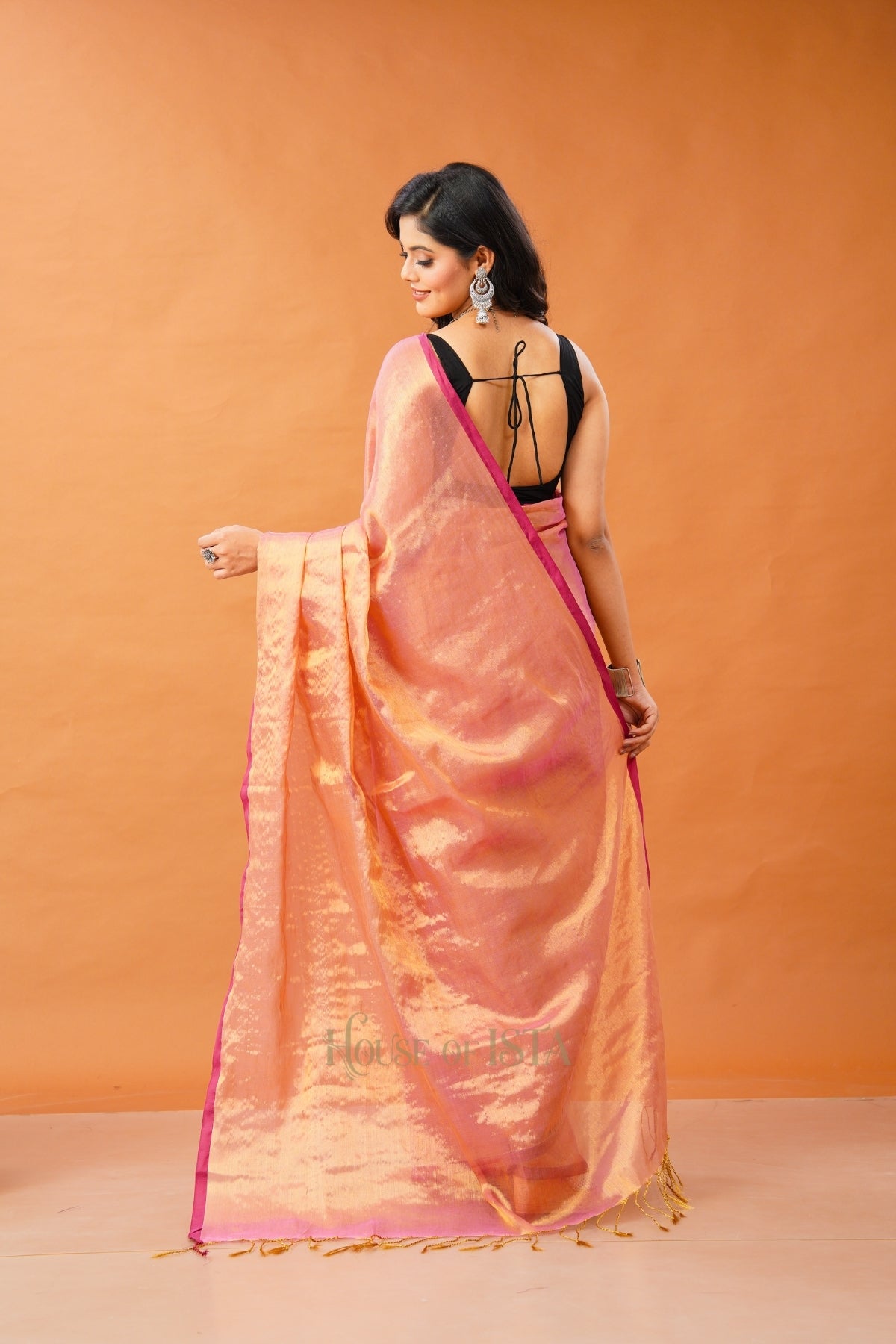 Swarna Peach Tissue Cotton Saree