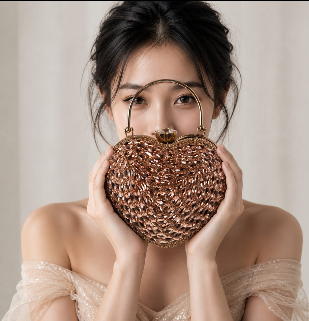 Rose Gold Crystal Heart Clutch