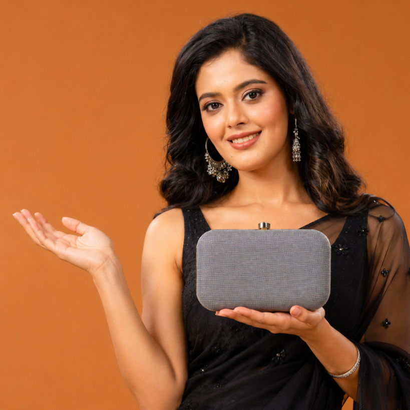Silver Stardust Minaudière Hard Clutch