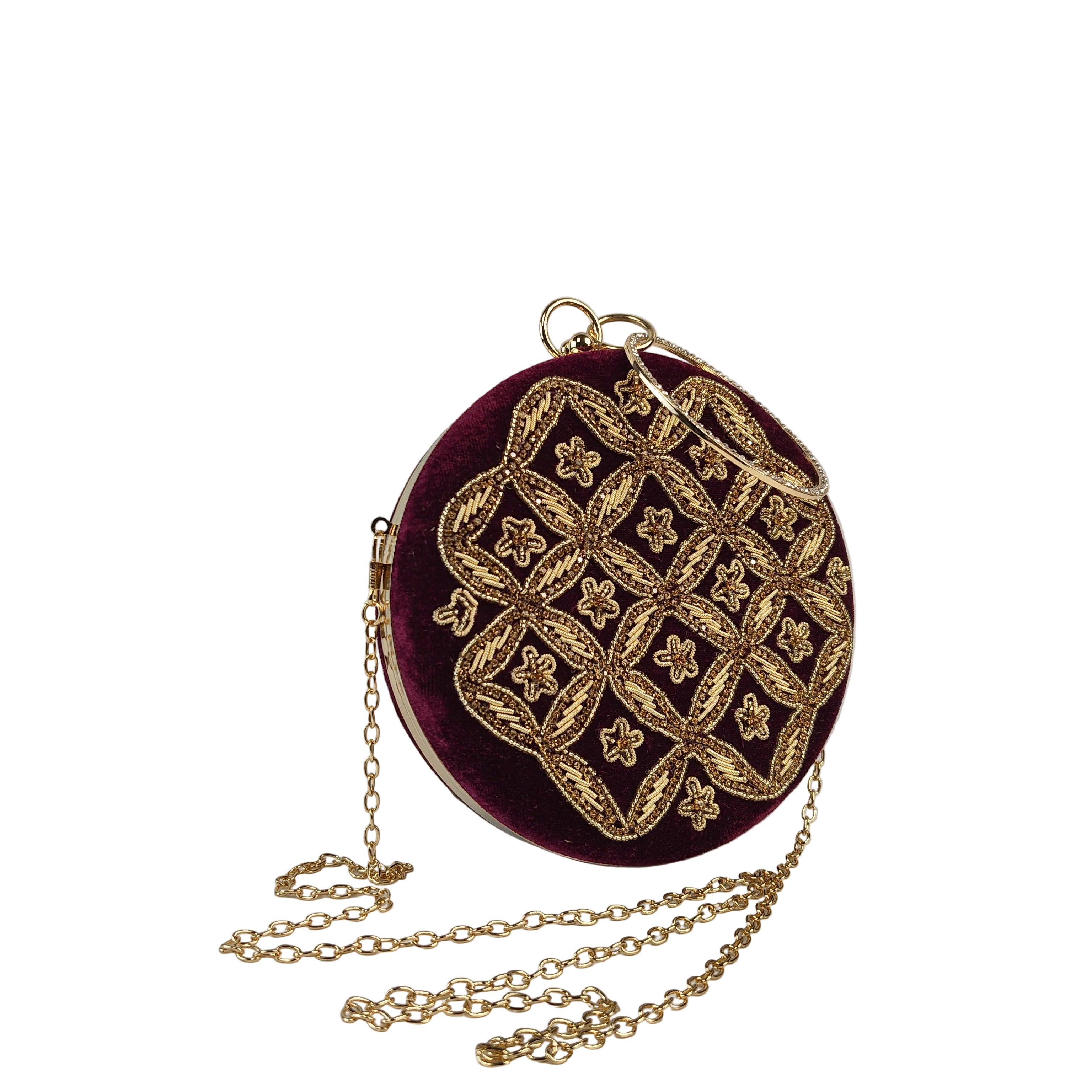 The Burgundy Empress Ring Handle Premium Clutch