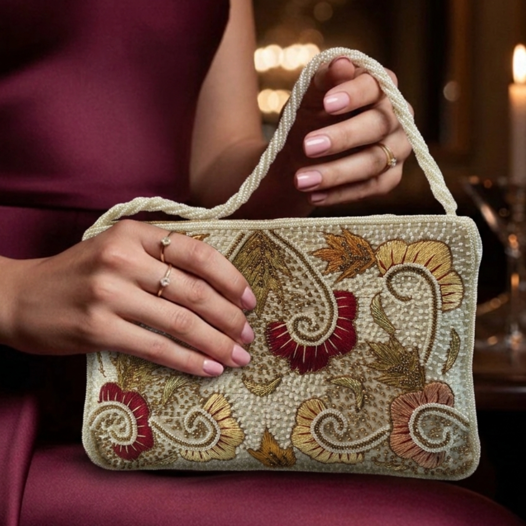 Pearl Bloom Luxurious Handcrafted Soft Clutch