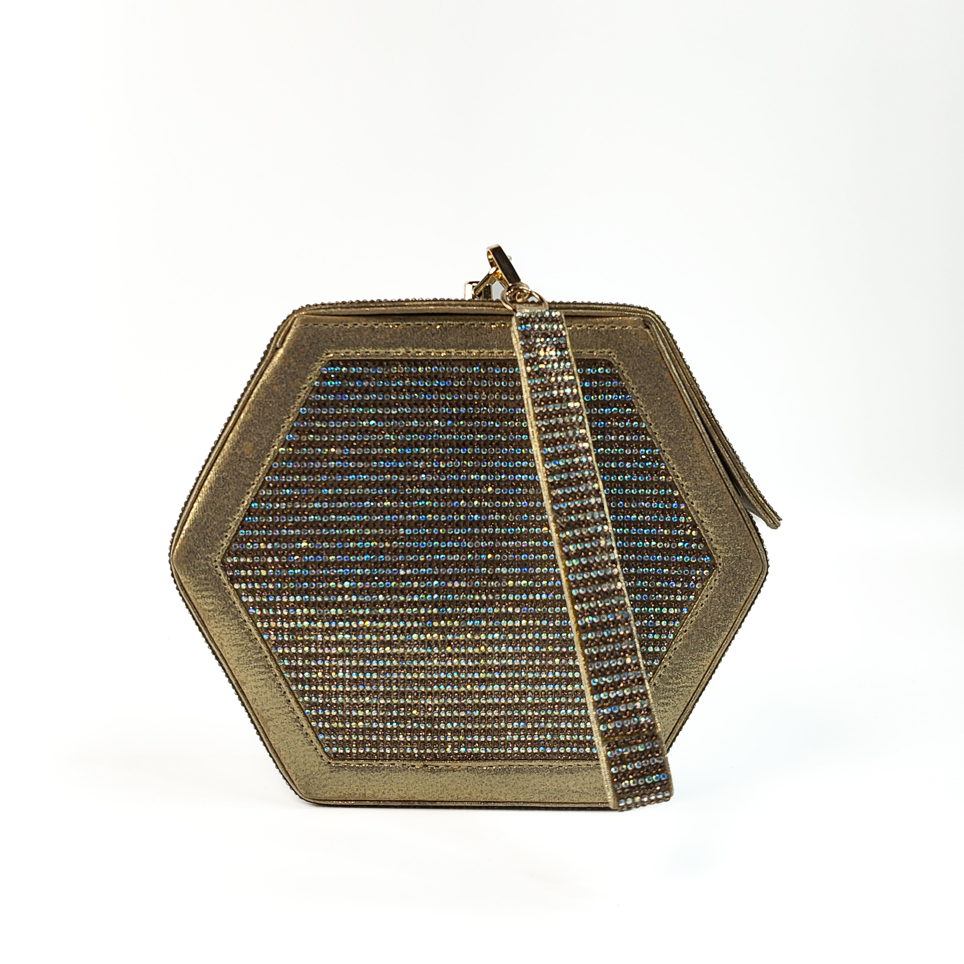 Geometric Crystal Evening Clutch Gold