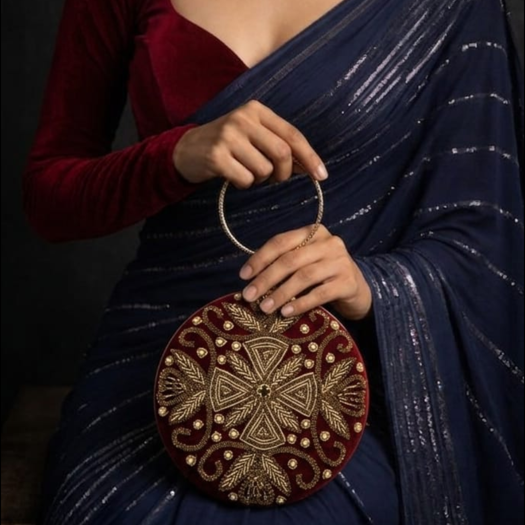 Maroon Majesty Ring Handle Premium Clutch