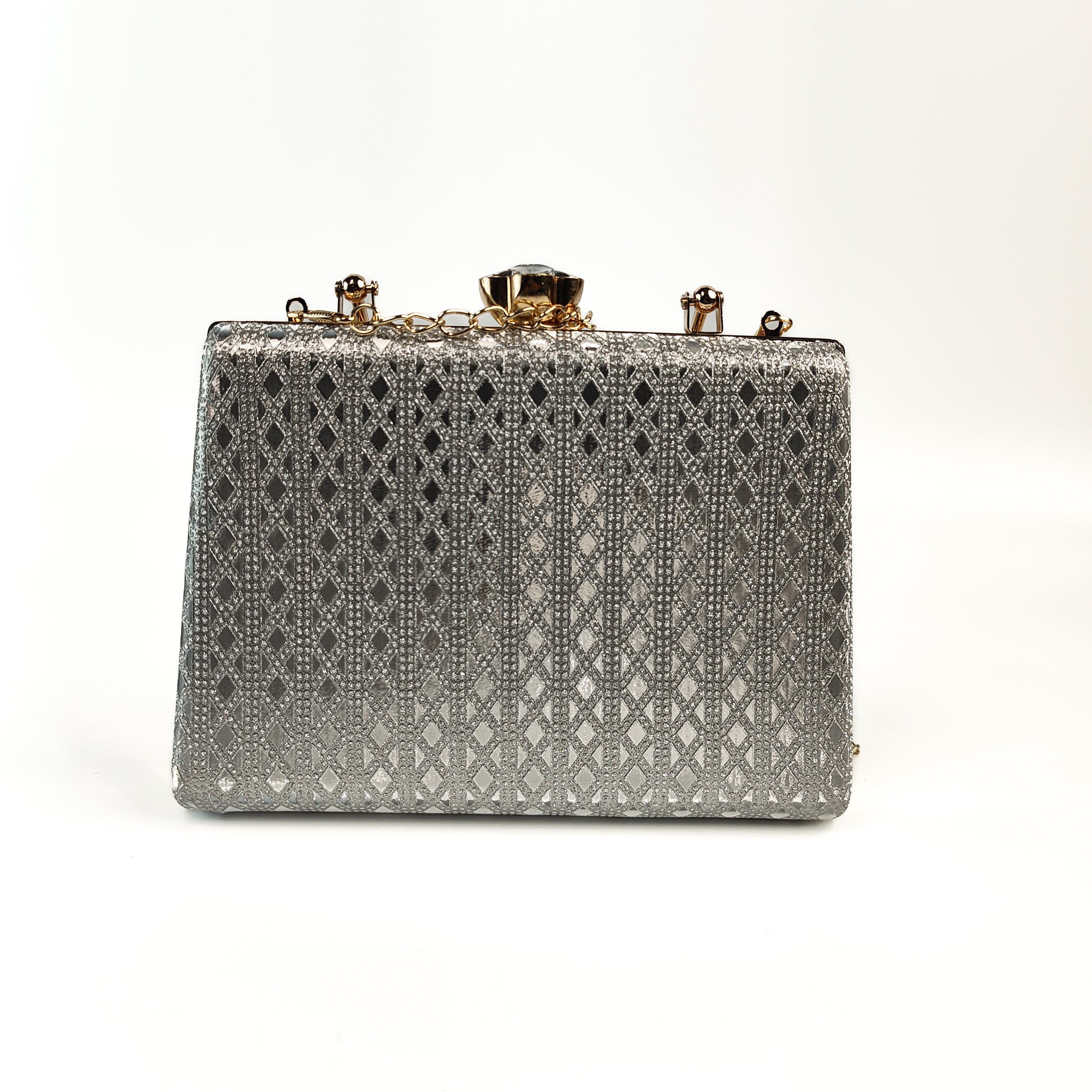 Silver Bloom Hard Box Clutch