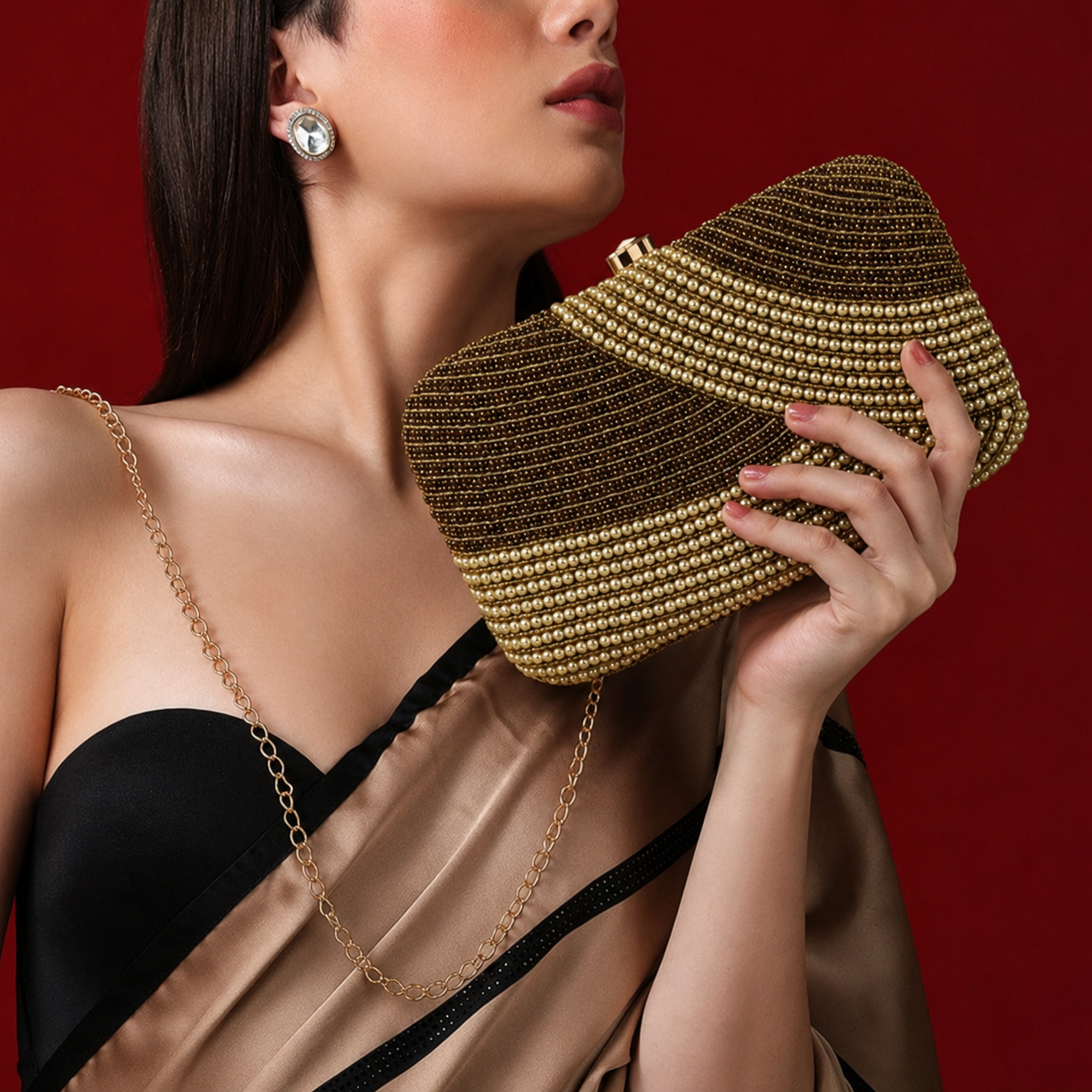 Pearl Wave Embellished Hard Clutch
