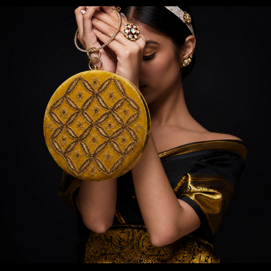 The Ista Bloom Velvet Ring Handle Clutch