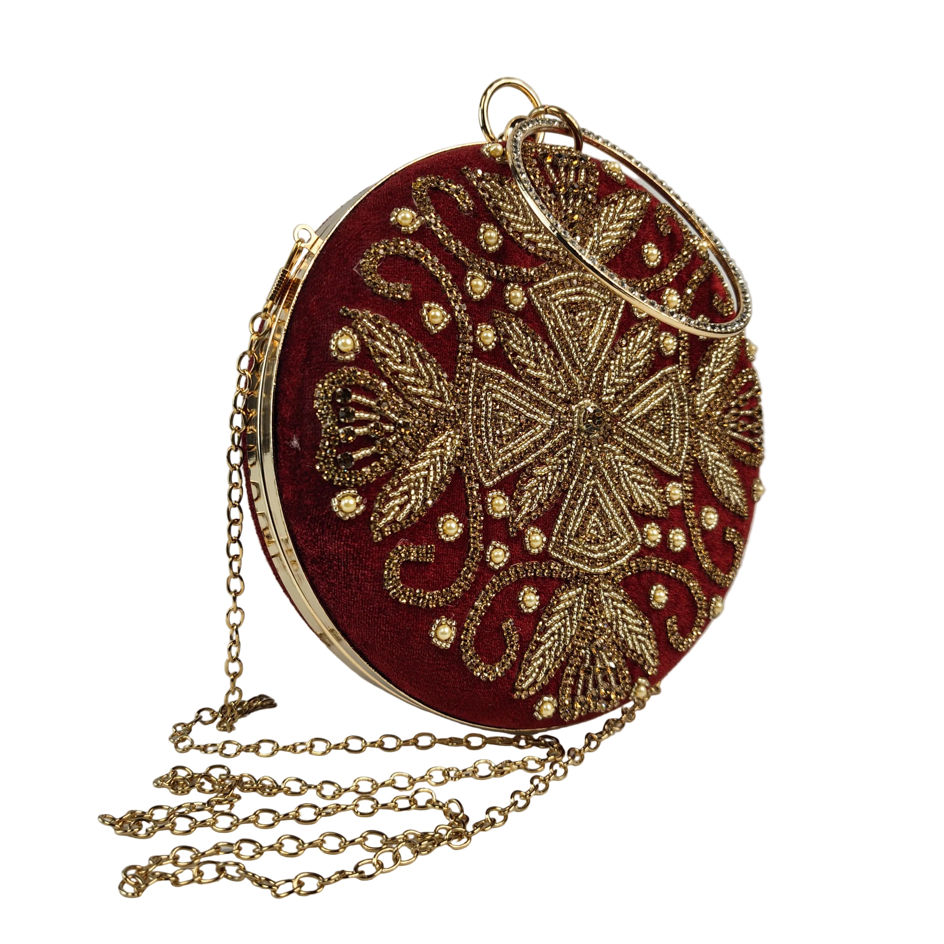 Maroon Majesty Ring Handle Premium Clutch