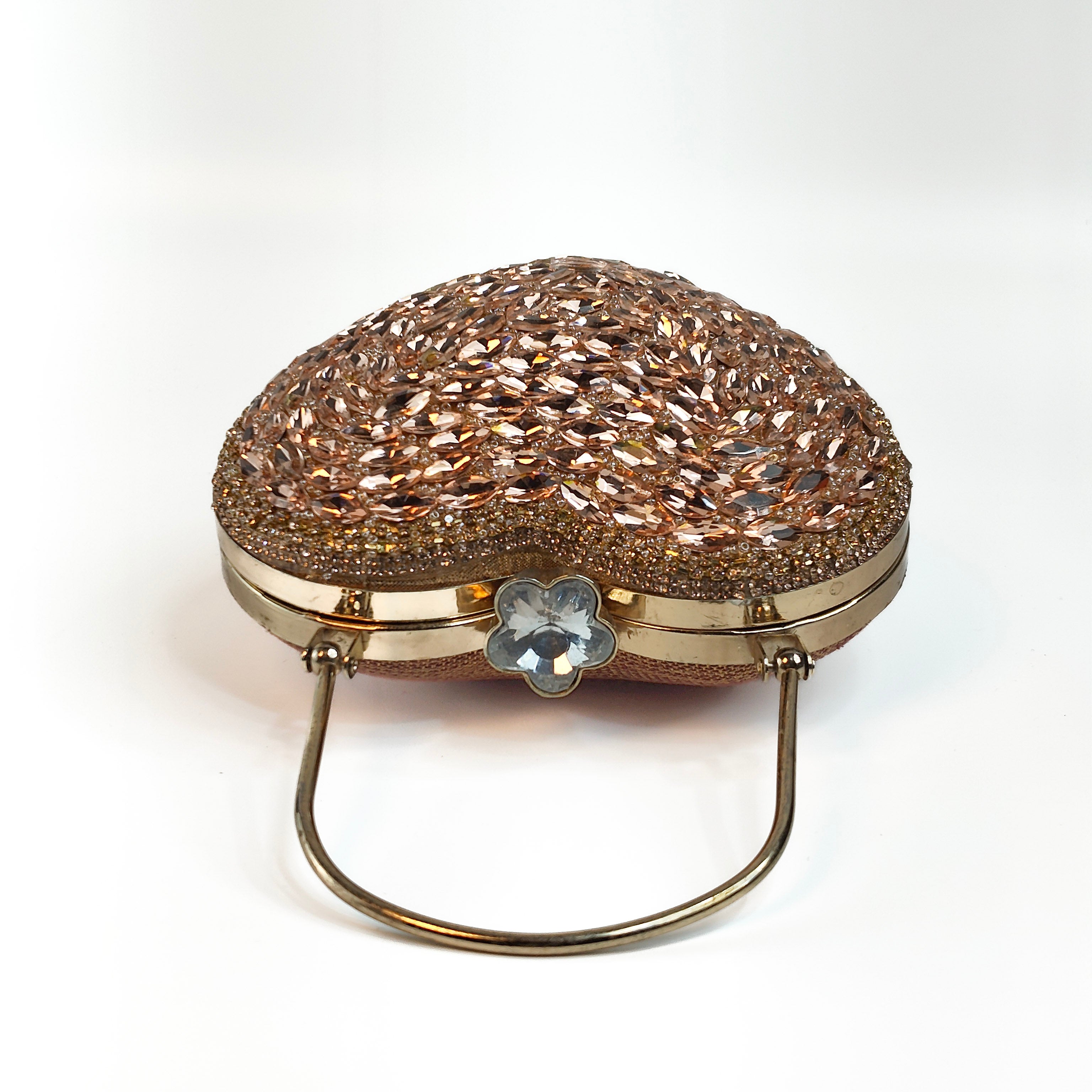 Rose Gold Crystal Heart Clutch