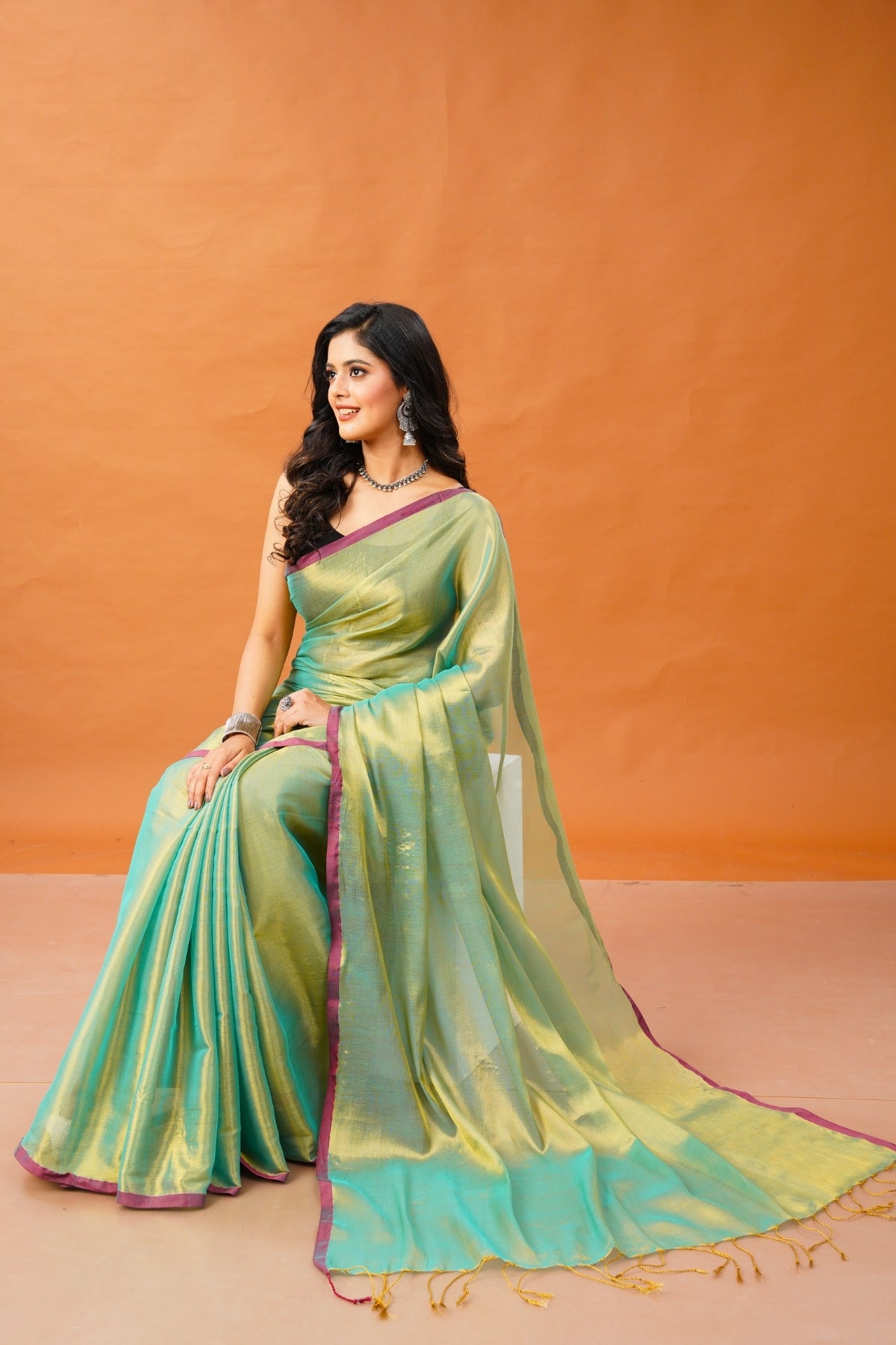 Pista Noor Tissue Cotton Saree