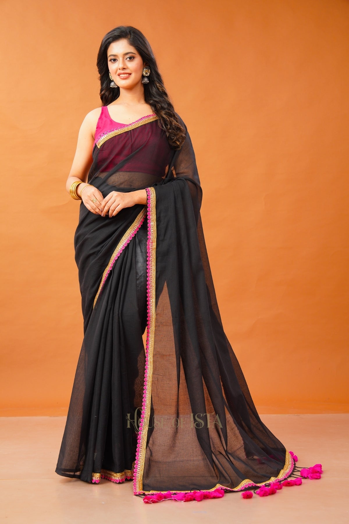 Gulnaar Black Mulmul Saree