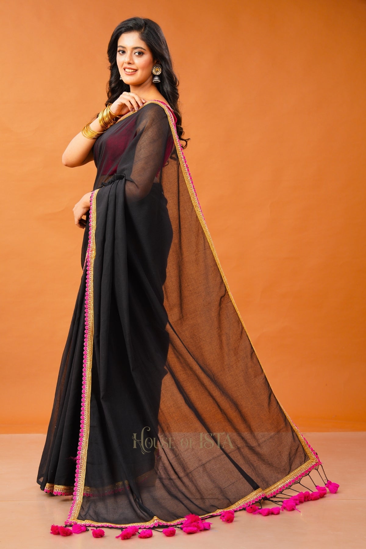 Gulnaar Black Mulmul Saree