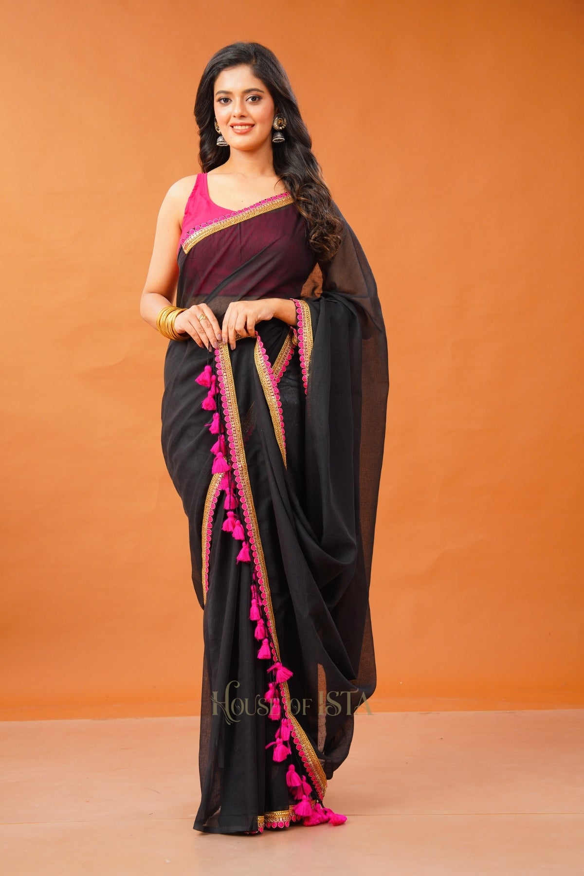 Gulnaar Black Mulmul Saree