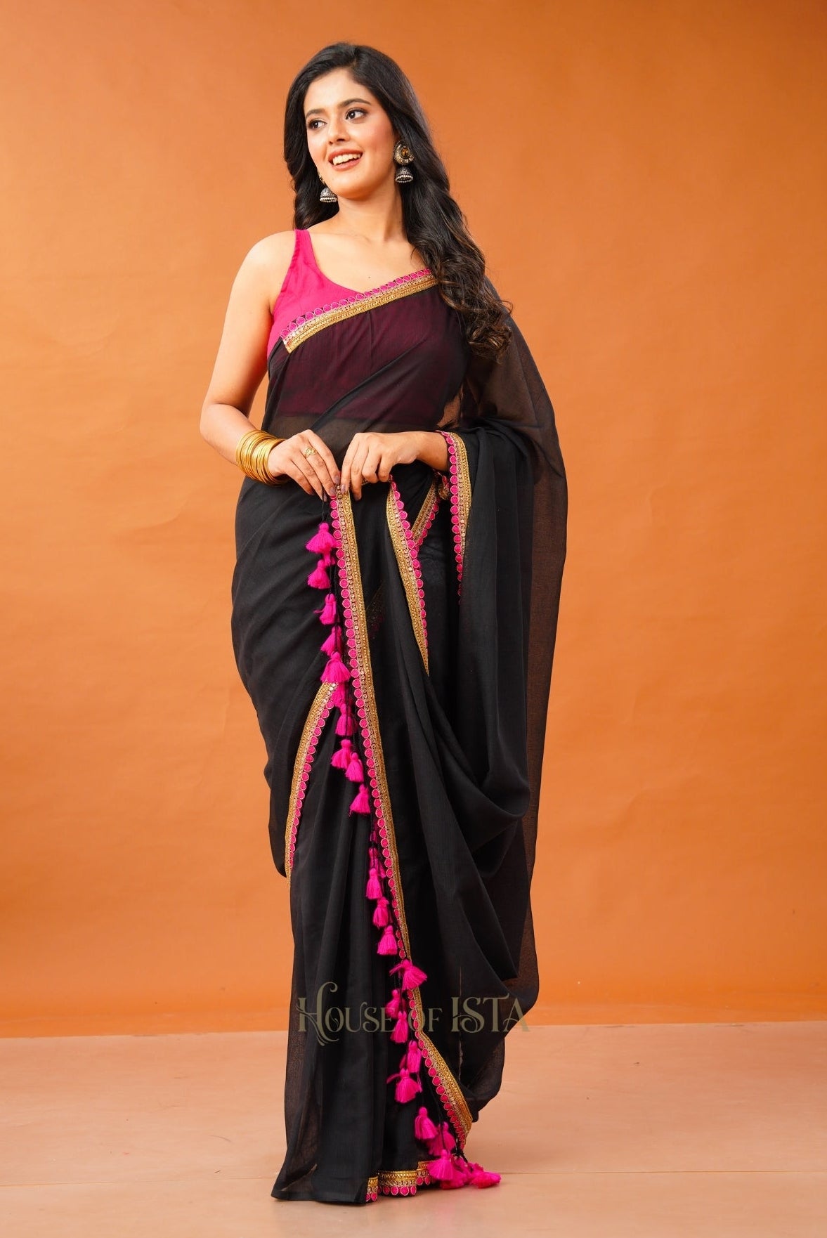 Gulnaar Black Mulmul Saree