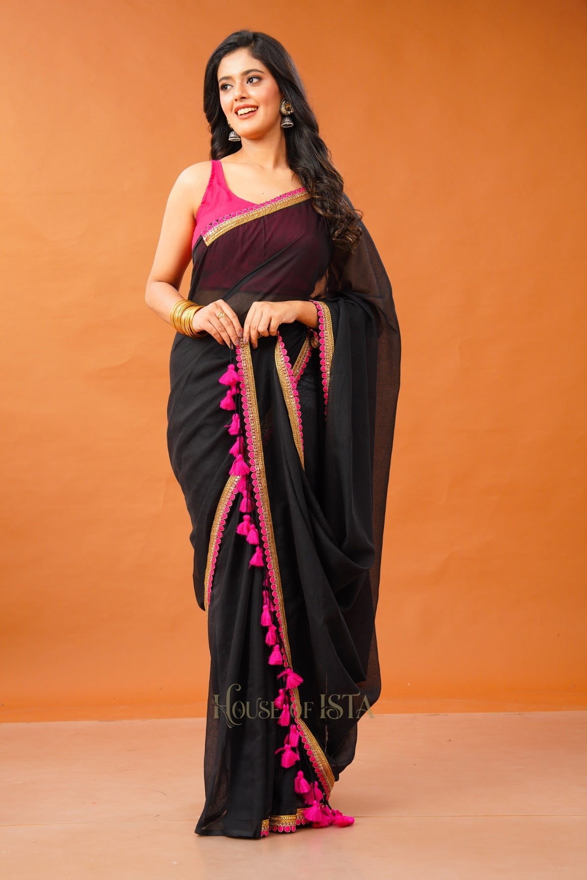 Gulnaar Black Mulmul Saree