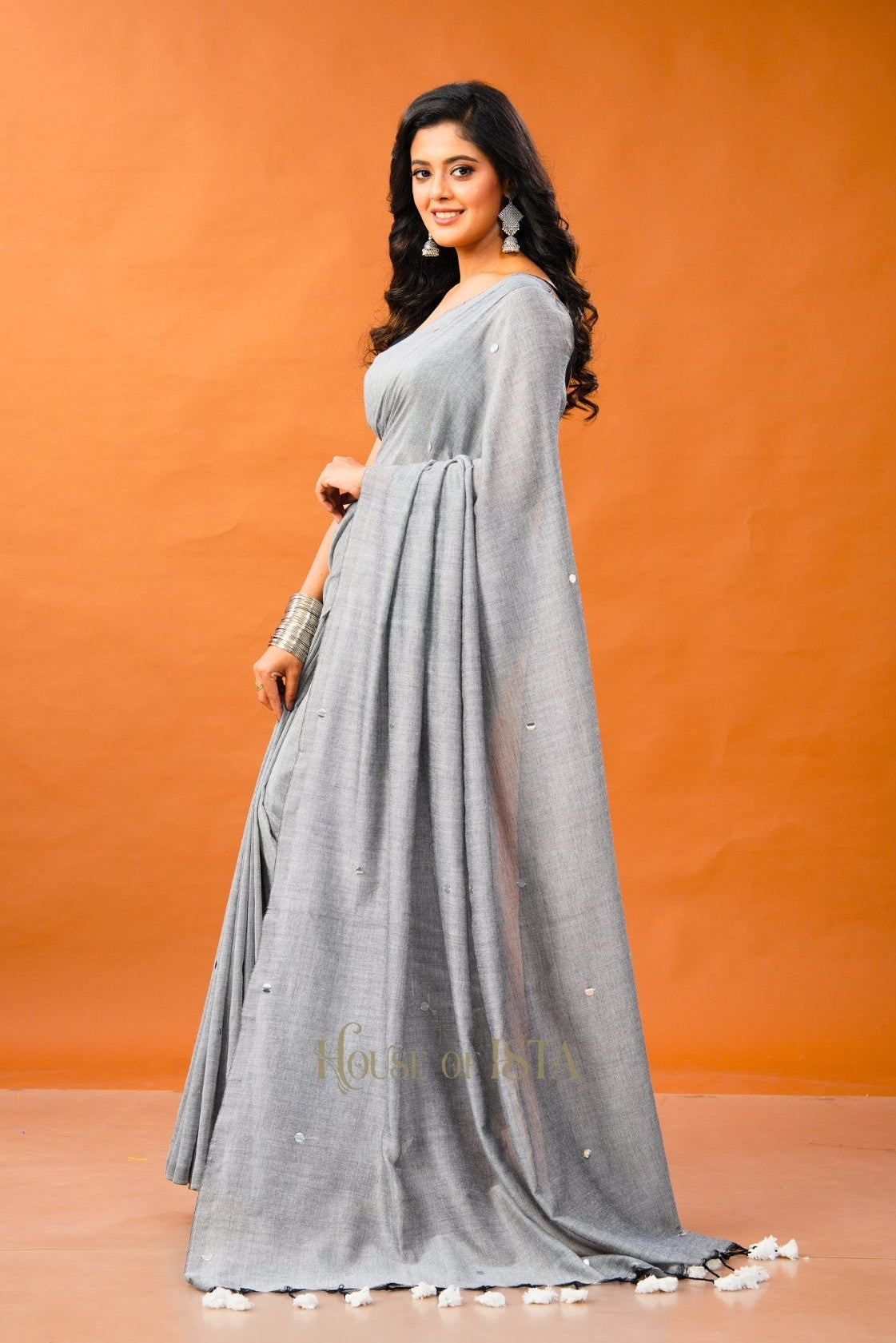 Rimjim Grey Cotton Saree