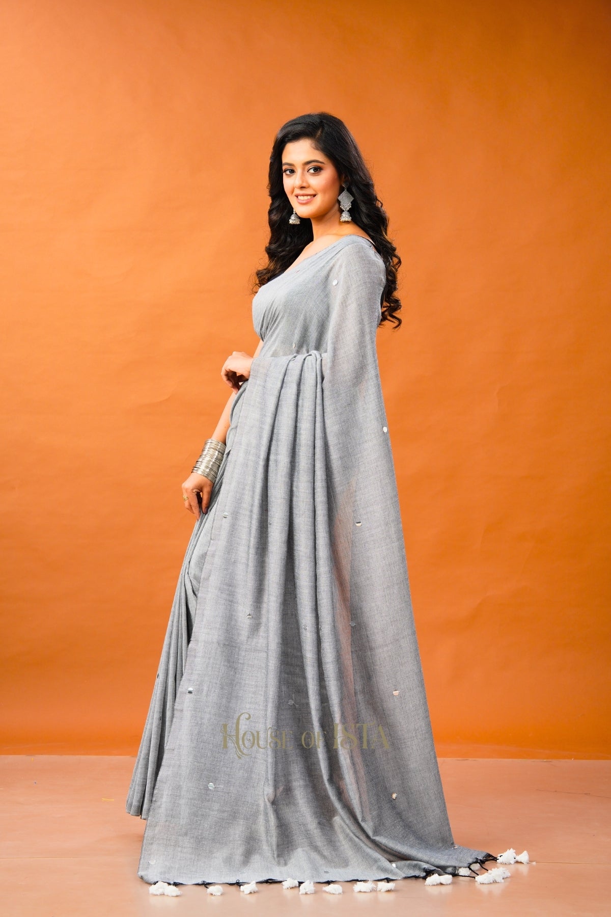 Rimjim Grey Cotton Saree
