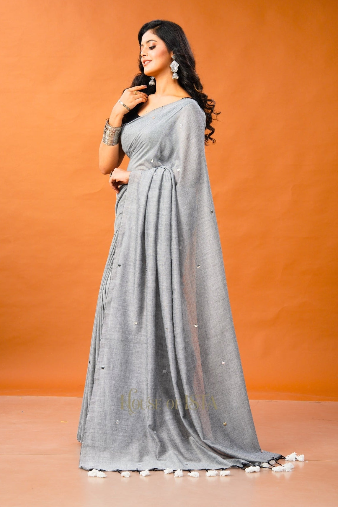 Rimjim Grey Cotton Saree
