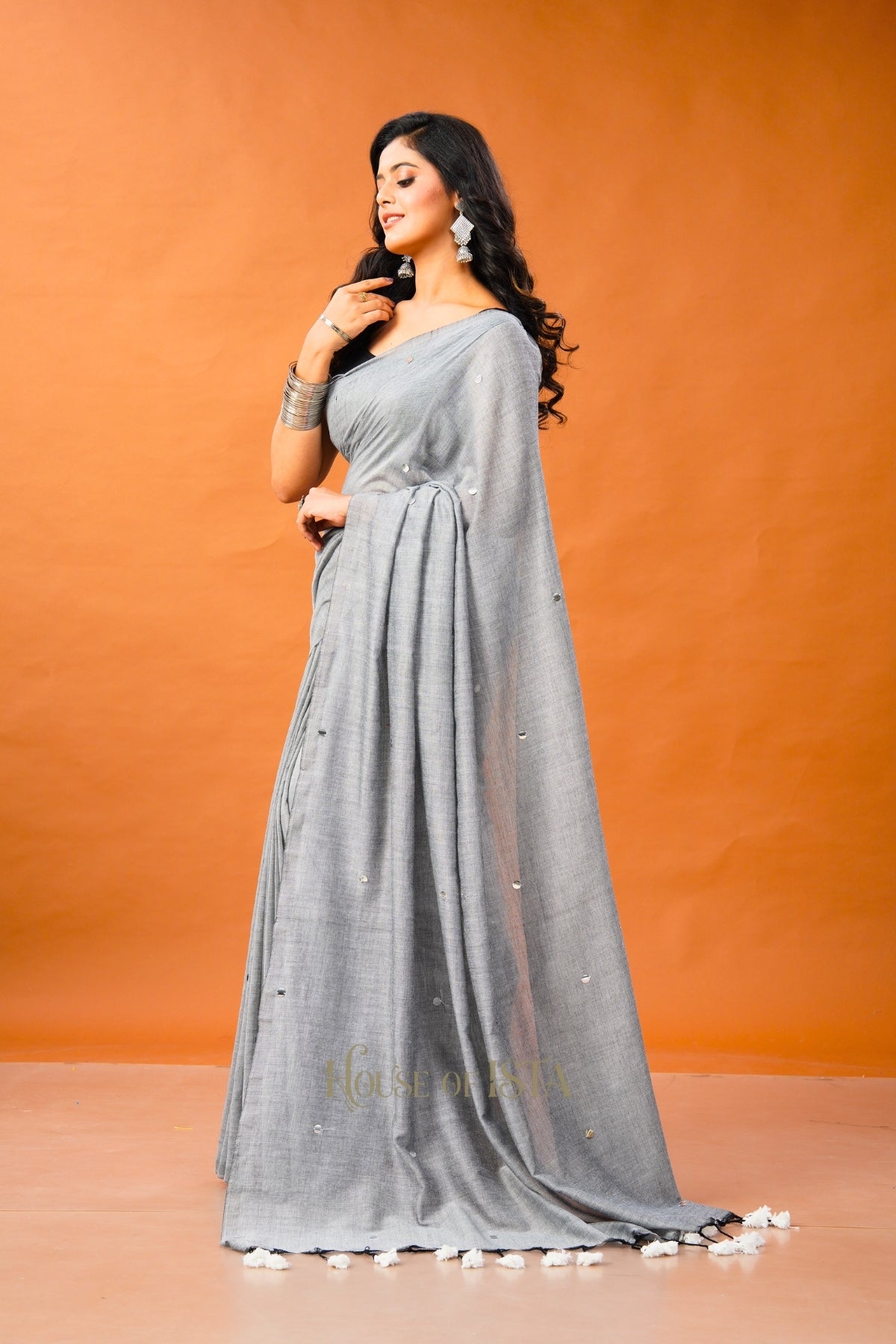 Rimjim Grey Cotton Saree