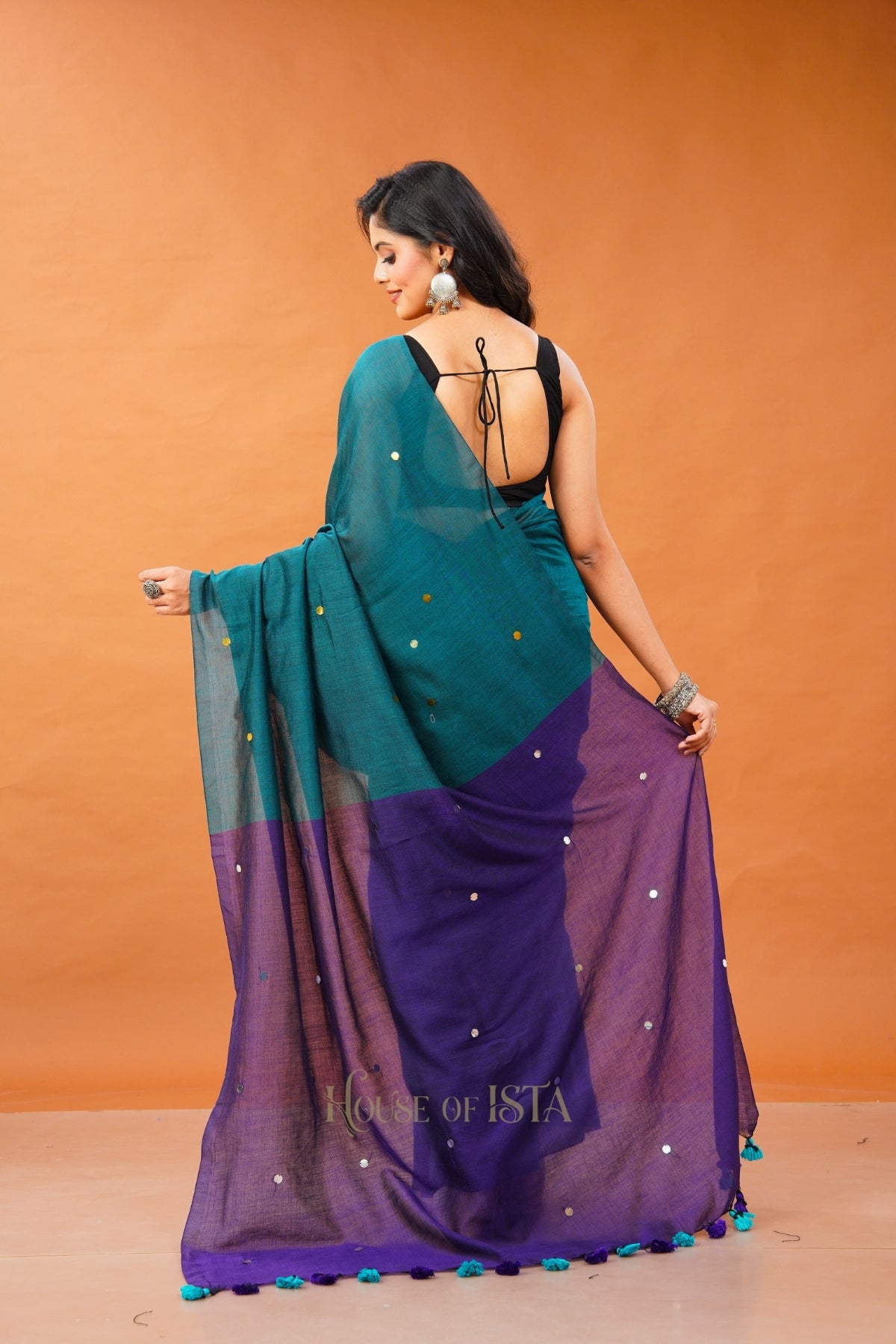 Teal Twinkle Cotton Saree