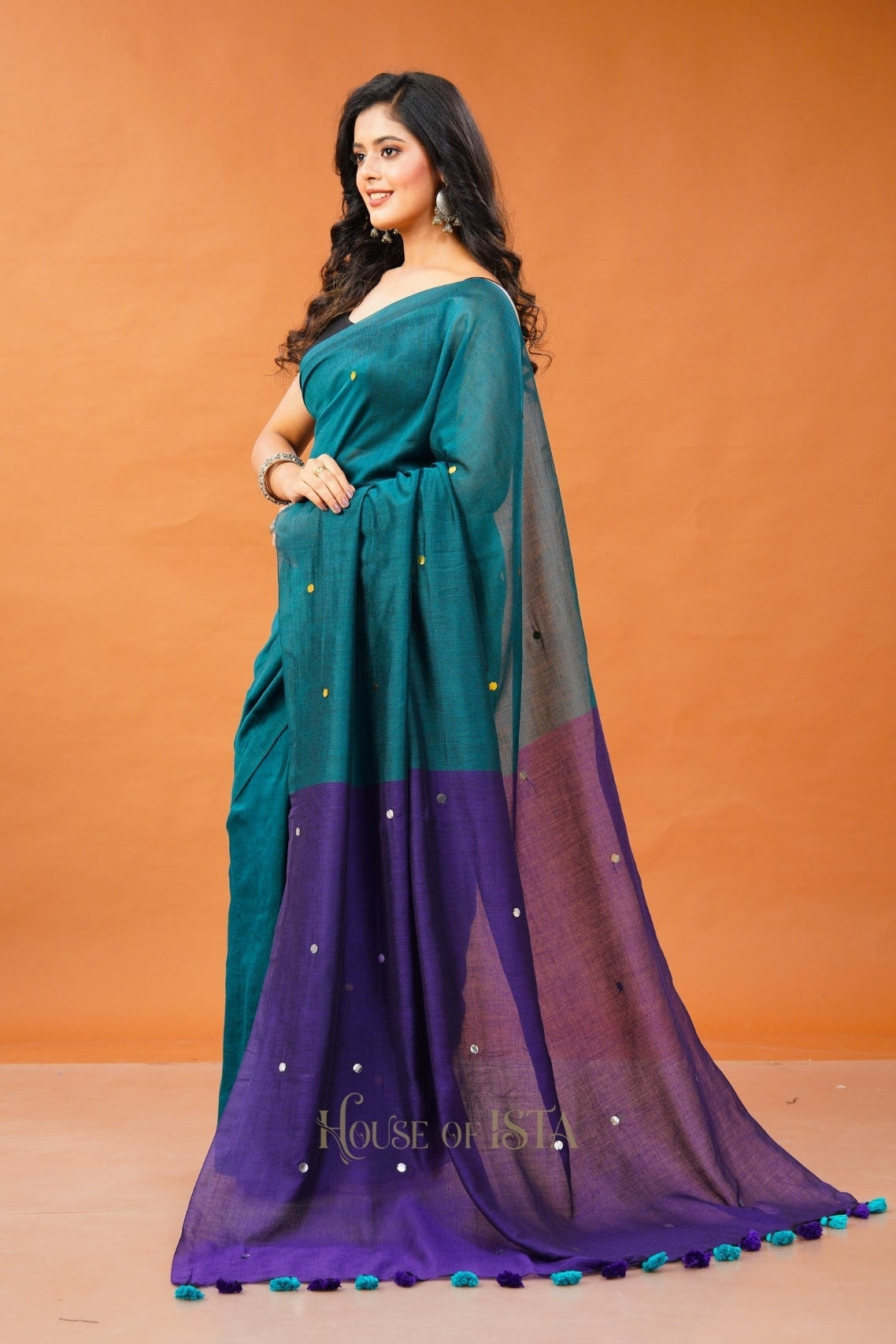 Teal Twinkle Cotton Saree