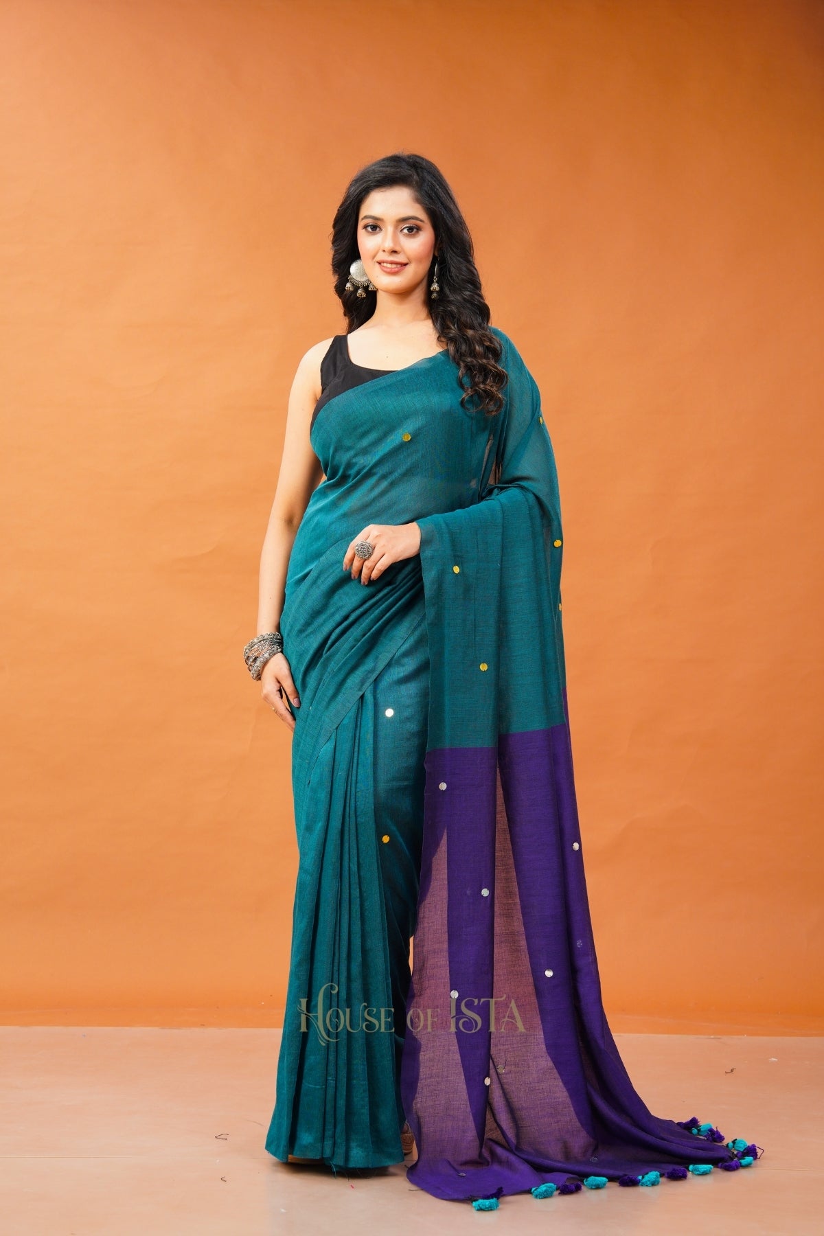 Teal Twinkle Cotton Saree