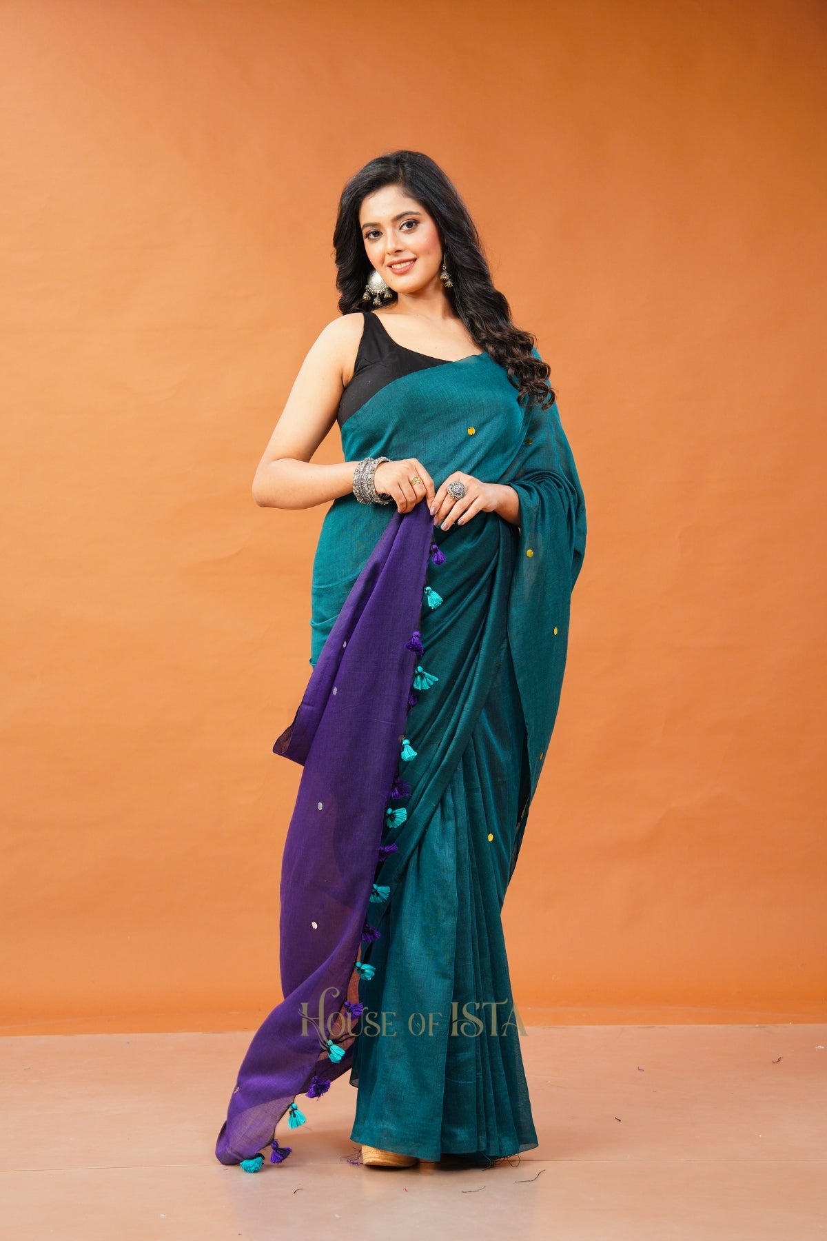 Teal Twinkle Cotton Saree
