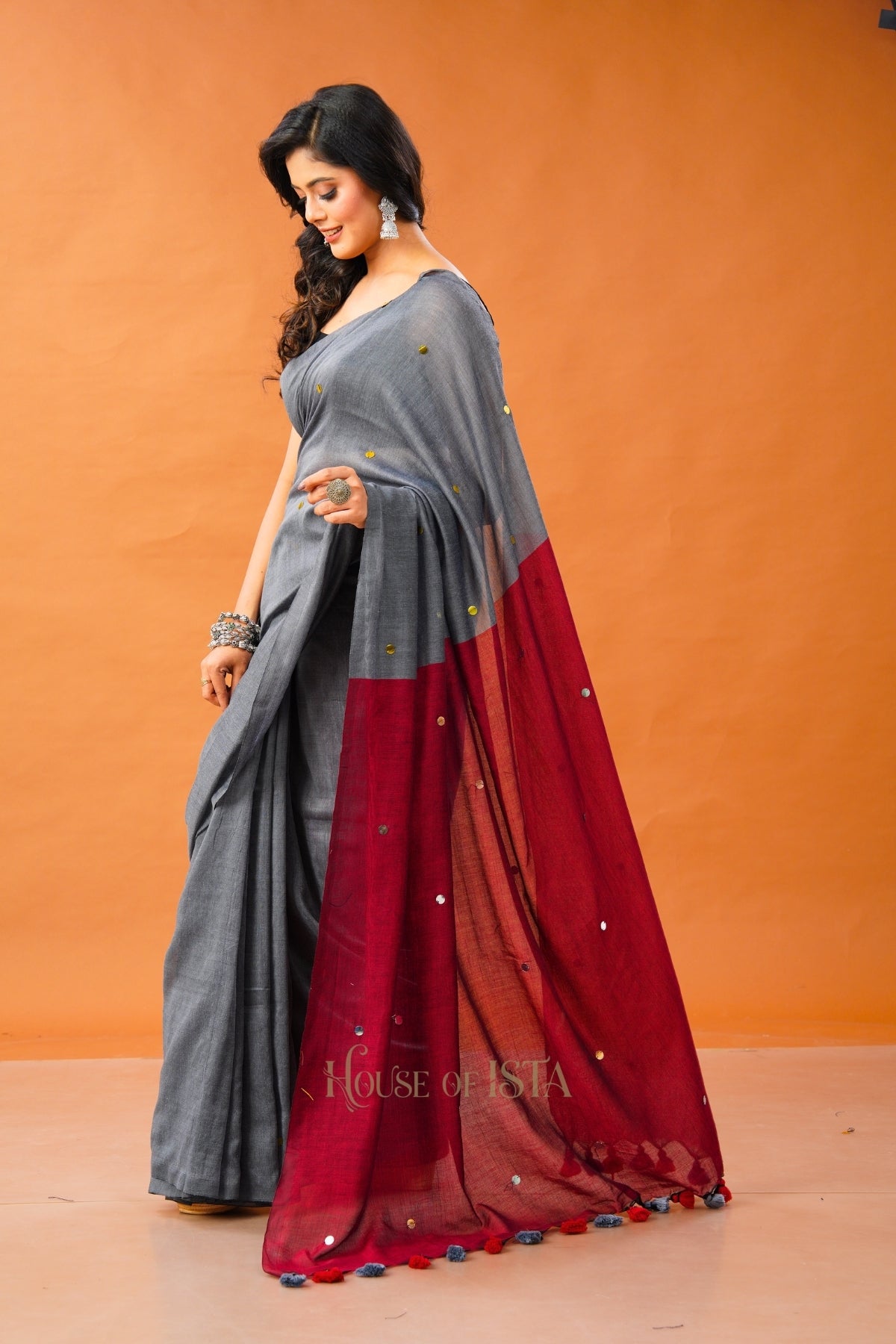 Grey Glimmer Cotton Saree