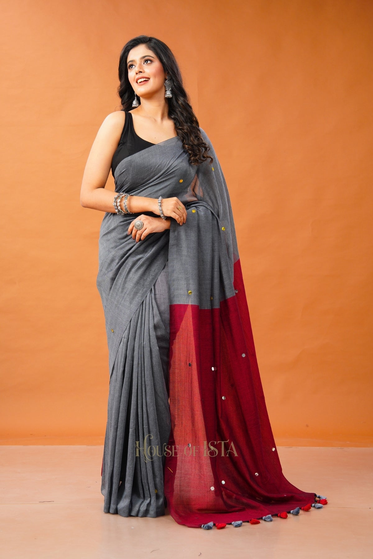 Grey Glimmer Cotton Saree