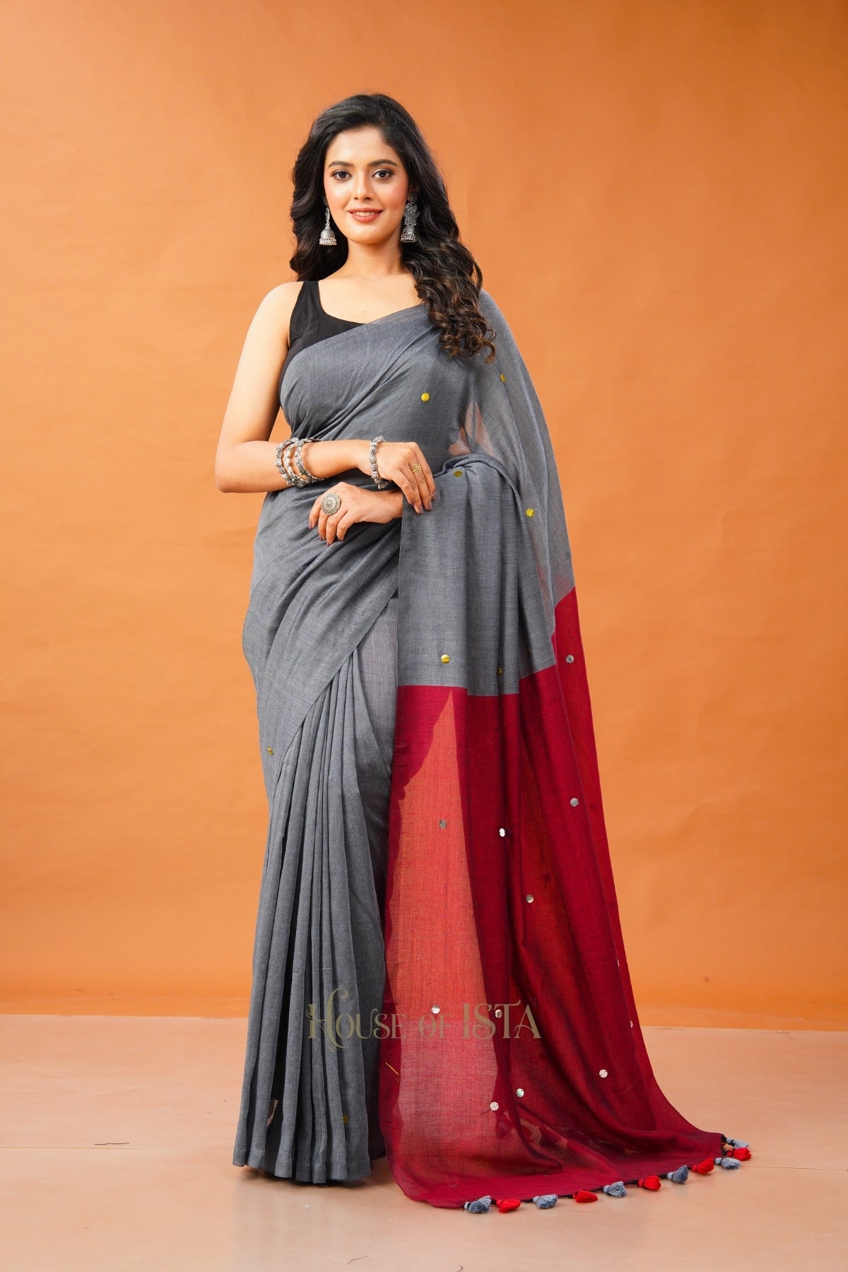 Grey Glimmer Cotton Saree