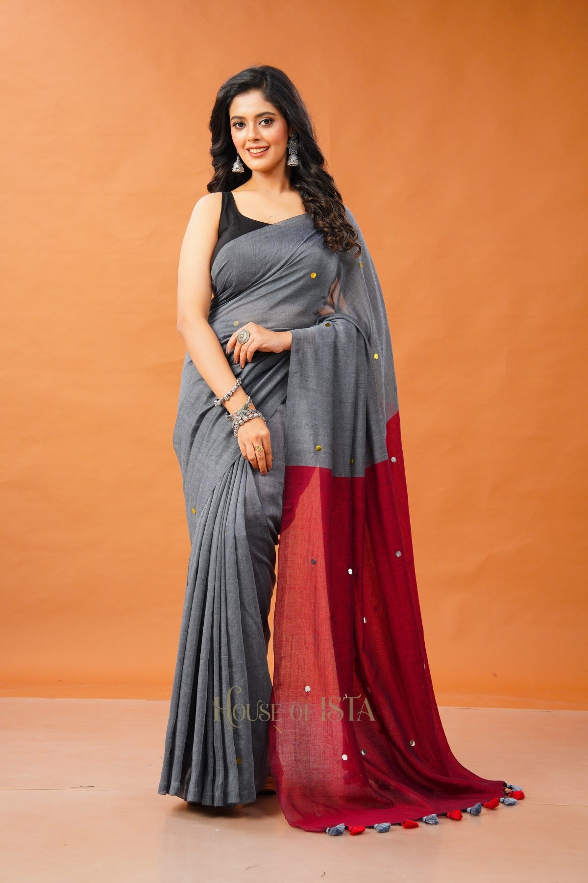 Grey Glimmer Cotton Saree
